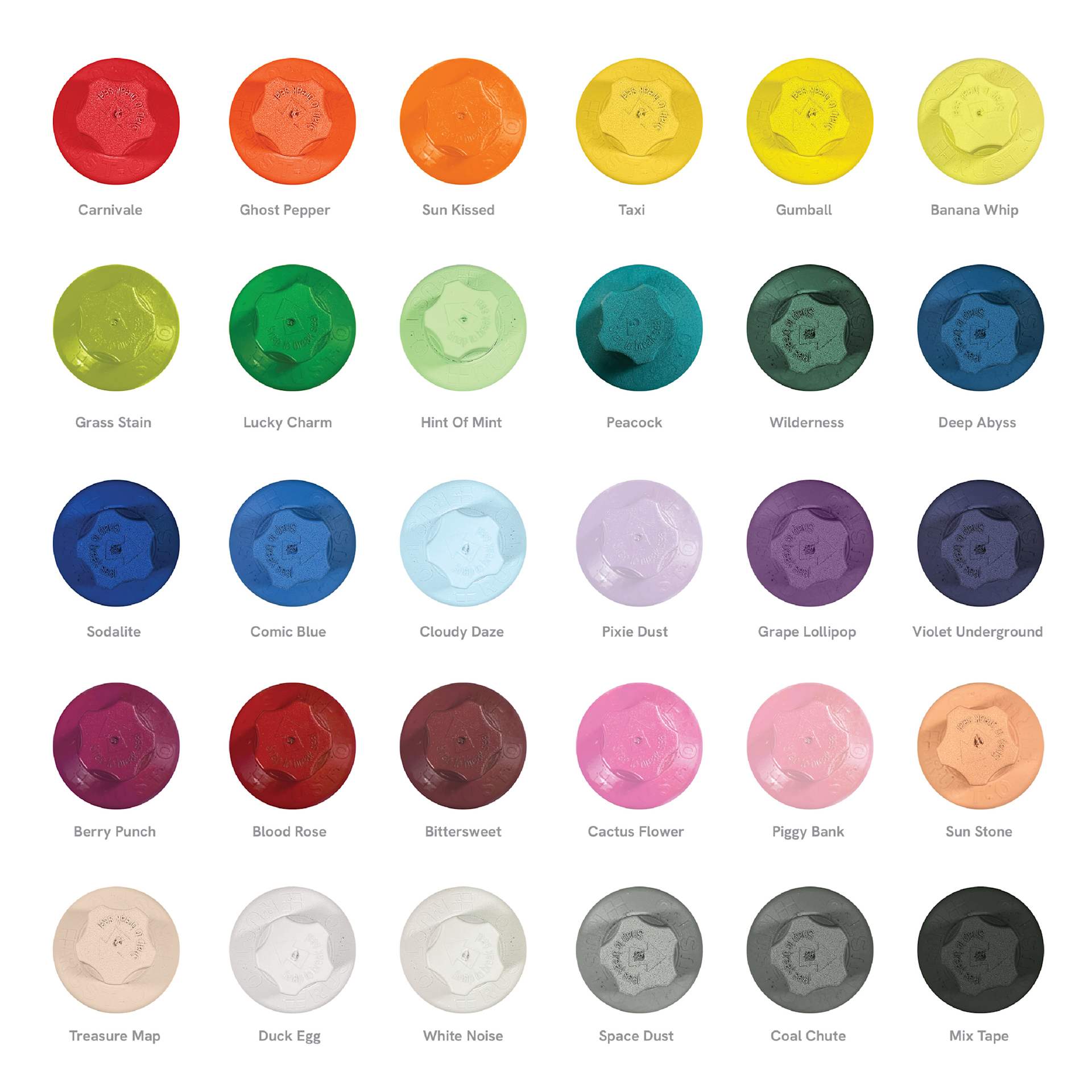 Rust-Oleum Rust-O Artist Acrylic Spray Paints - color chart