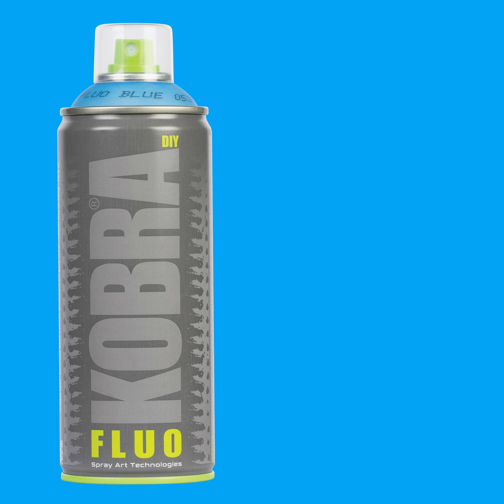 Kobra DIY Spray Paint - Fluo Blue, 400 ml, Can with swatch