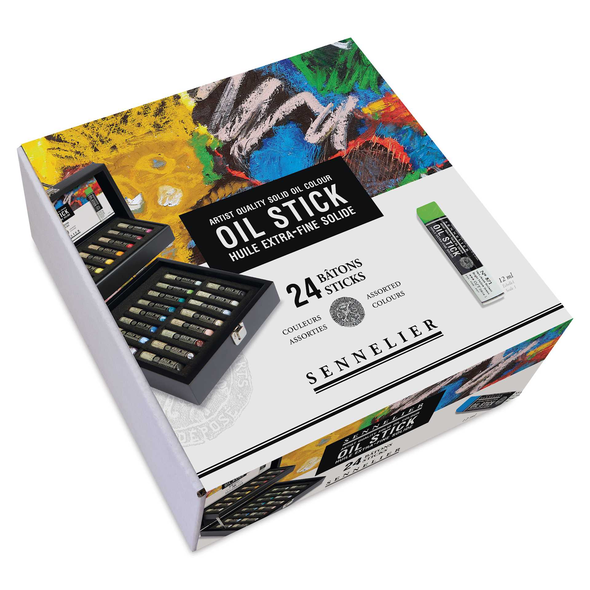Sennelier Artists' Oil Sticks - Set of 24, Assorted Colors, Wood Box