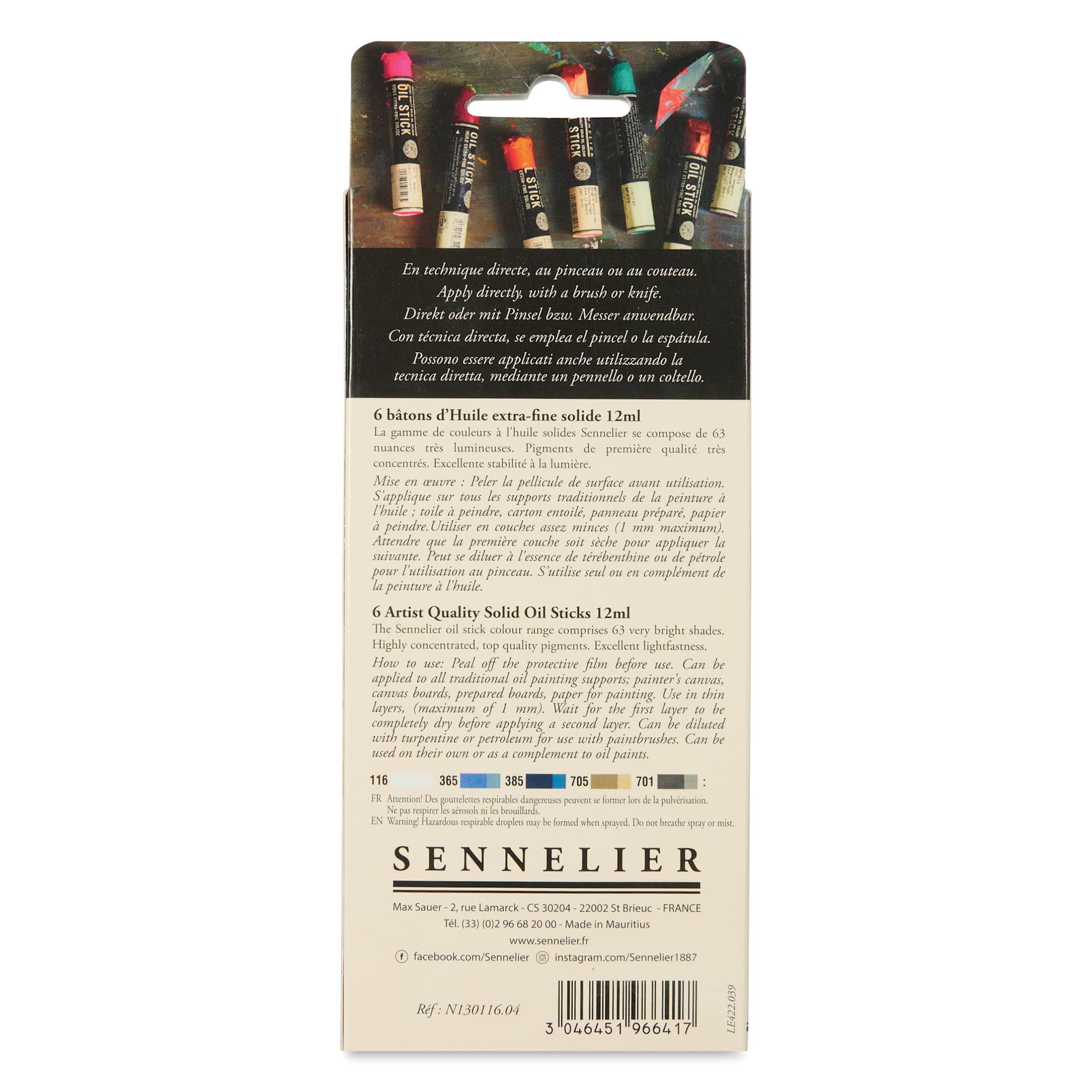Sennelier Artists' Oil Sticks - Set of 6, Seascape back of package