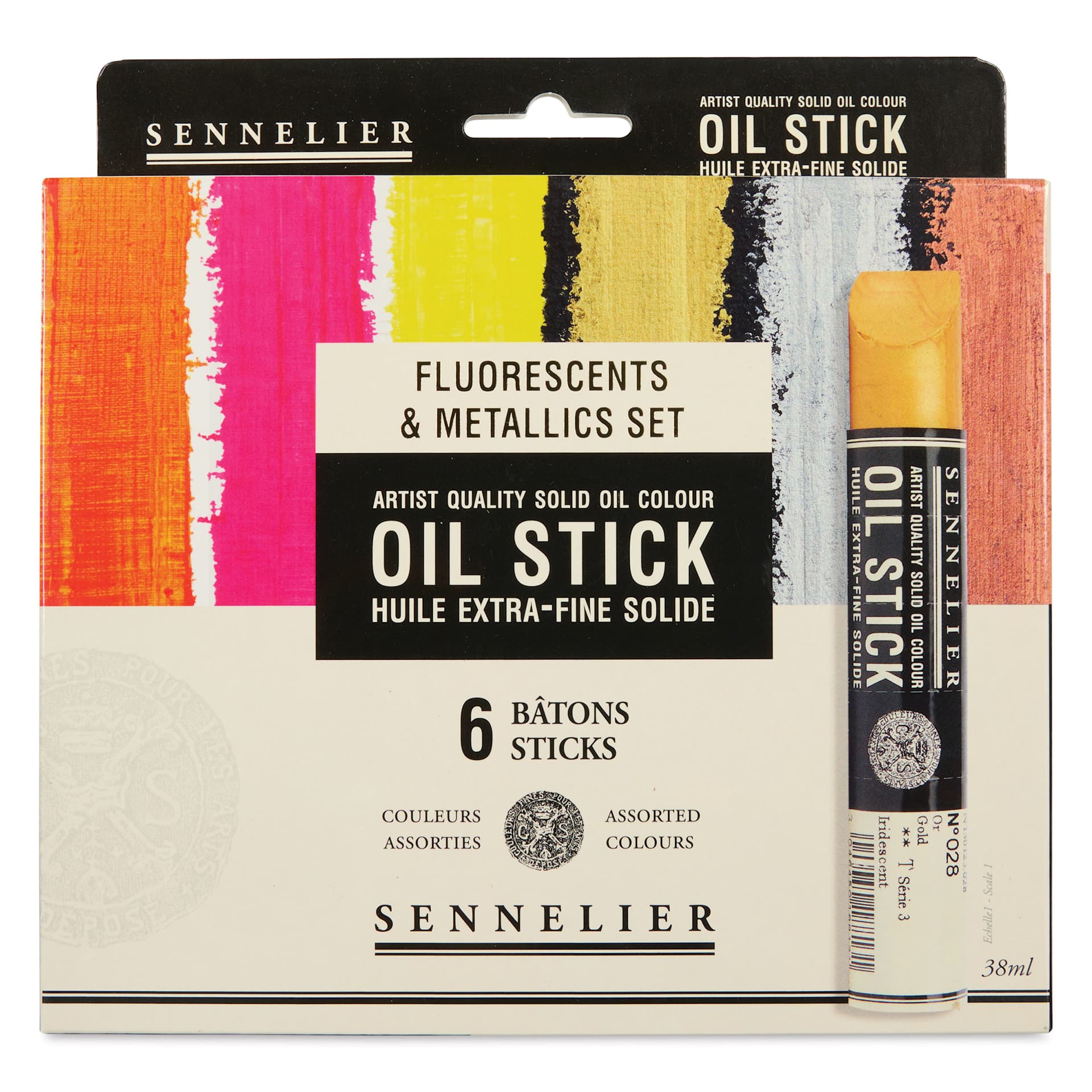 Sennelier Artists' Oil Sticks - Set of 6, Fluorescent and Metallic Colors front of package