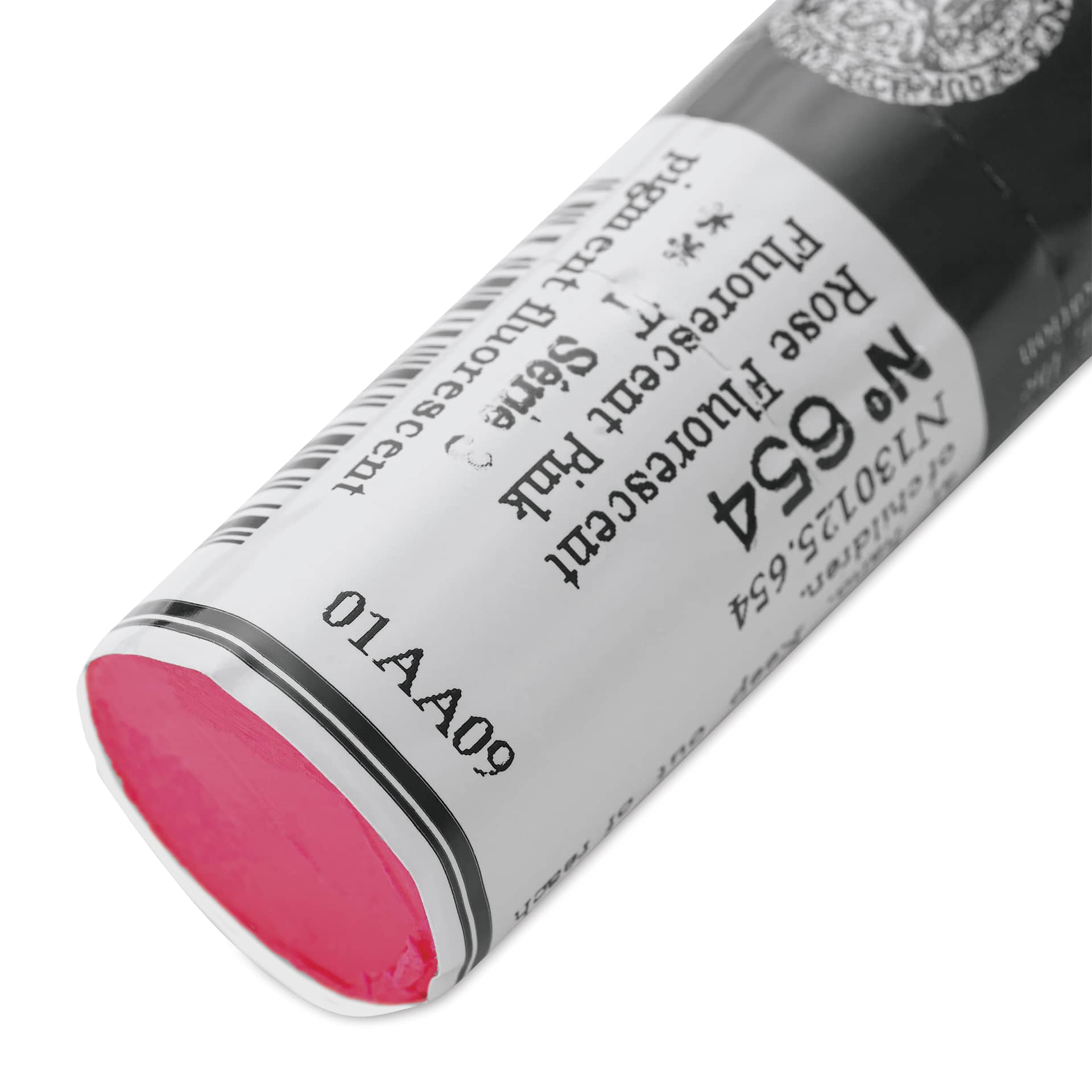 Sennelier Artists' Oil Stick - Fluorescent Pink, close-up of the wrapping label