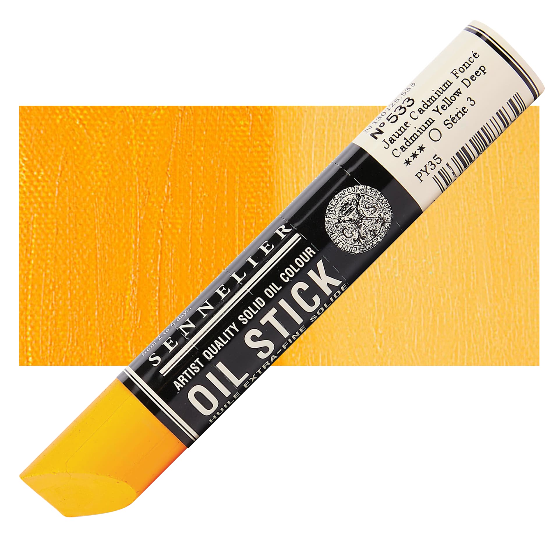 Sennelier Artists' Oil Stick - Cadmium Yellow Deep 38 ml stick and swatch