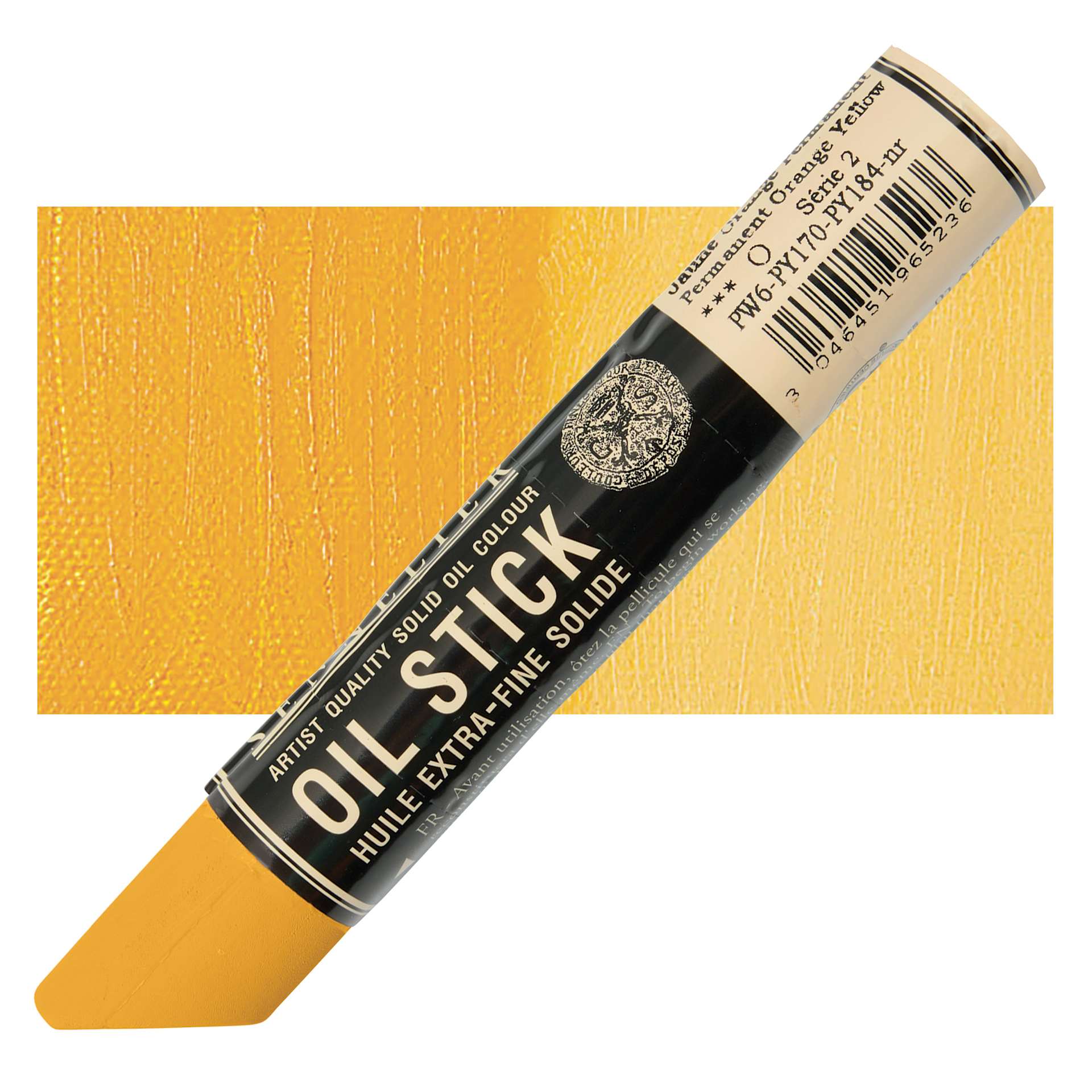 Sennelier Artists' Oil Stick - Permanent Yellow Orange stick and swatch