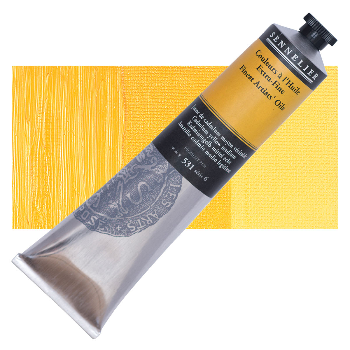 Sennelier Artists' Extra Fine Oil Paint - Cadmium Yellow Medium, 200 ml tube and swatch