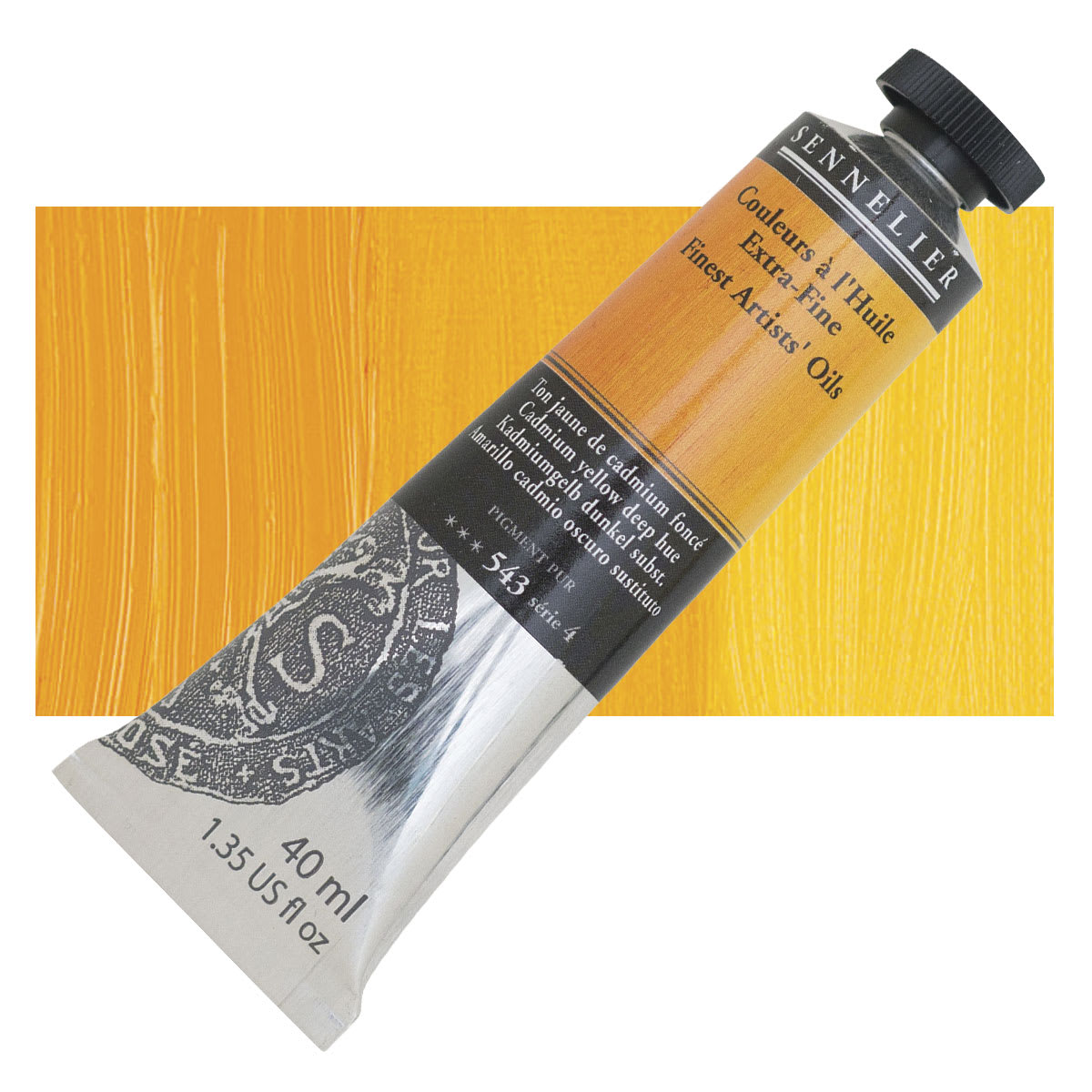 Sennelier Artists' Extra Fine Oil Paint - Cadmium Yellow Deep Hue, 40 ml tube and swatch
