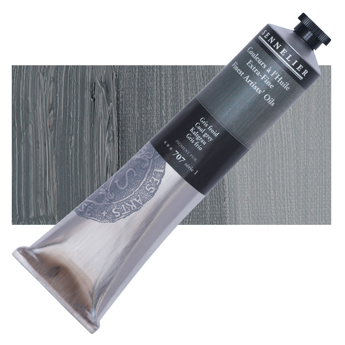 Sennelier Artists' Extra Fine Oil Paint - Cool Gray, 200 ml tube and swatch