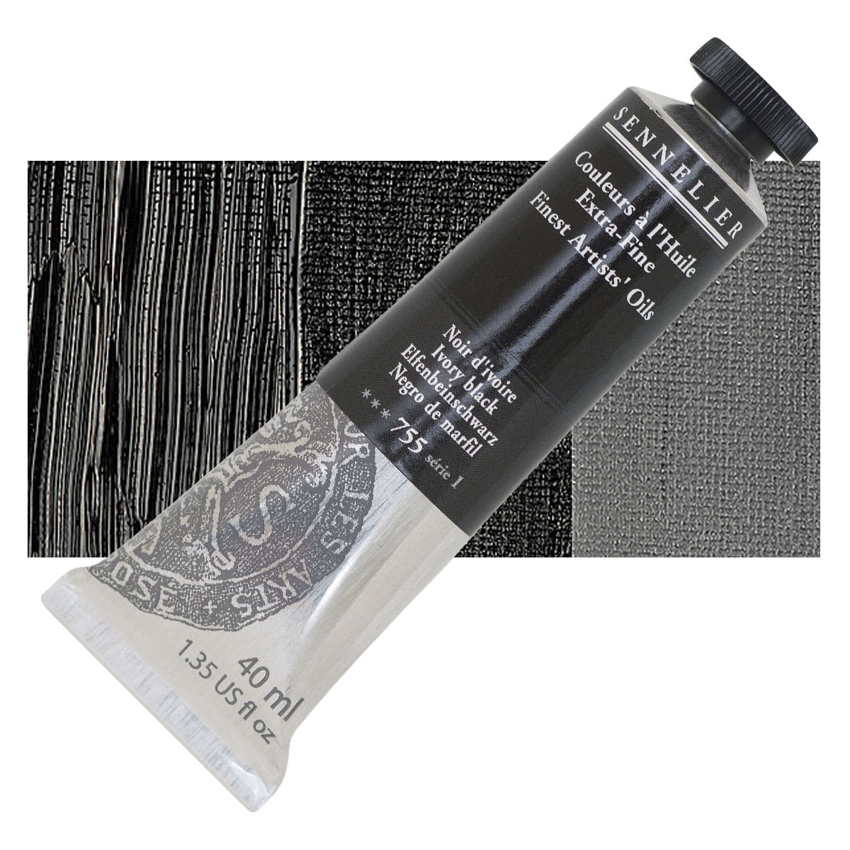 Sennelier Artists' Extra Fine Oil Paint - Ivory Black, 40 ml tube and swatch