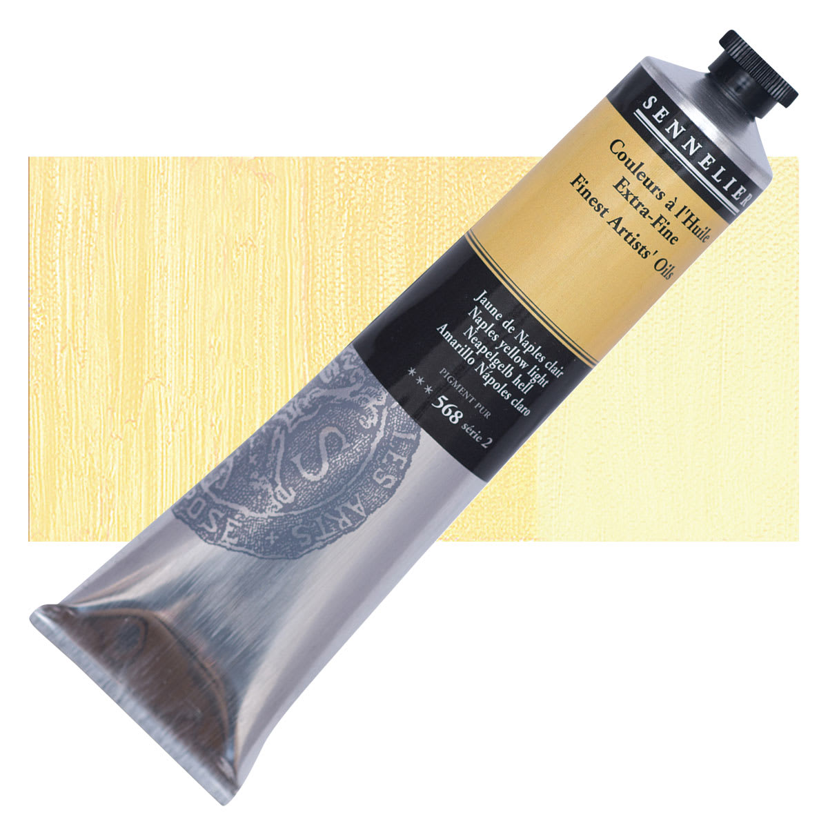 Sennelier Artists' Extra Fine Oil Paint - Naples Yellow Light, 200 ml tube and swatch