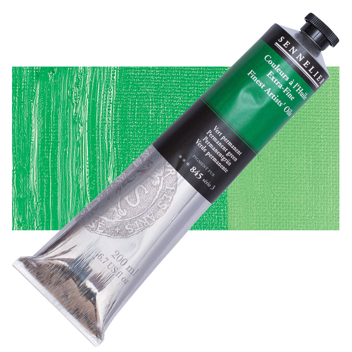 Sennelier Artists' Extra Fine Oil Paint - Permanent Green, 200 ml tube and swatch