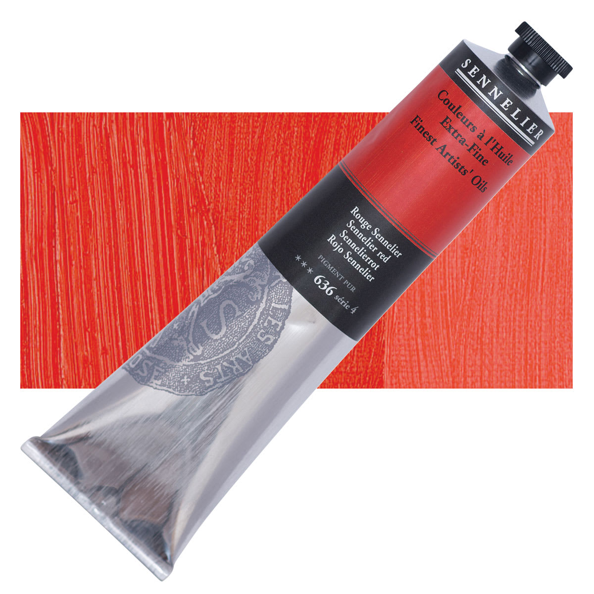 Sennelier Artists' Extra Fine Oil Paint - Sennelier Red, 200 ml tube and swatch