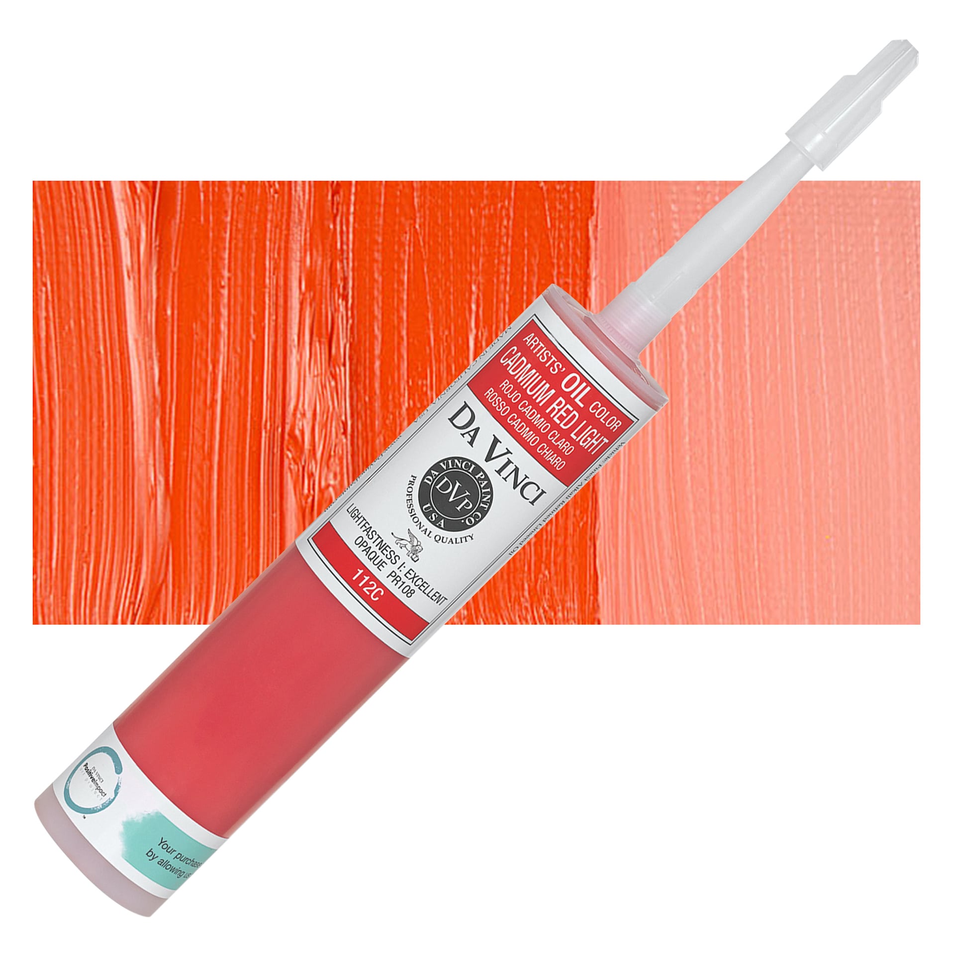 Da Vinci Artists' Oil Color - Cadmium Red Light, 300 ml Cartridge and swatch