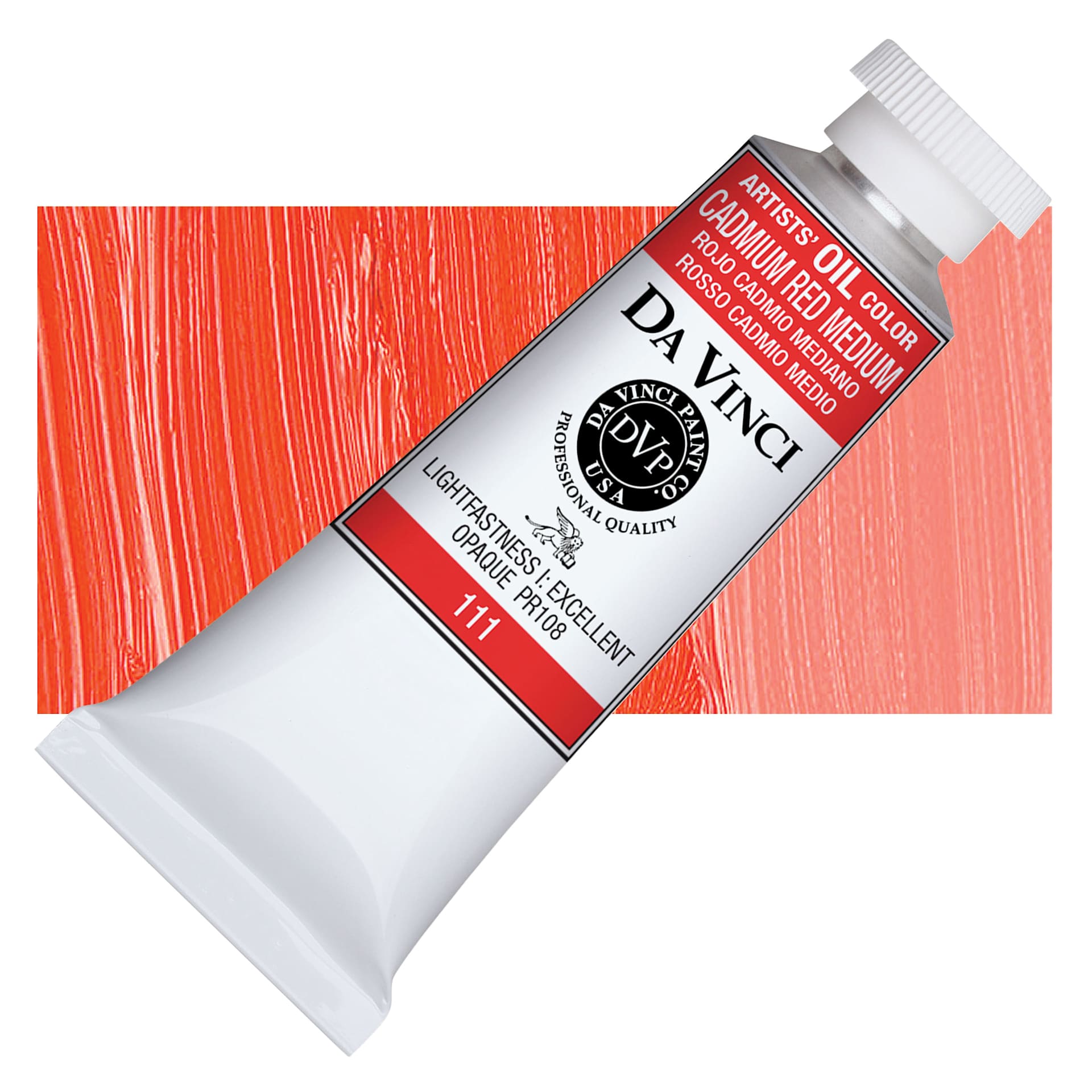 Da Vinci Artists' Oil Color - Cadmium Red Medium, 37 ml Tube and swatch