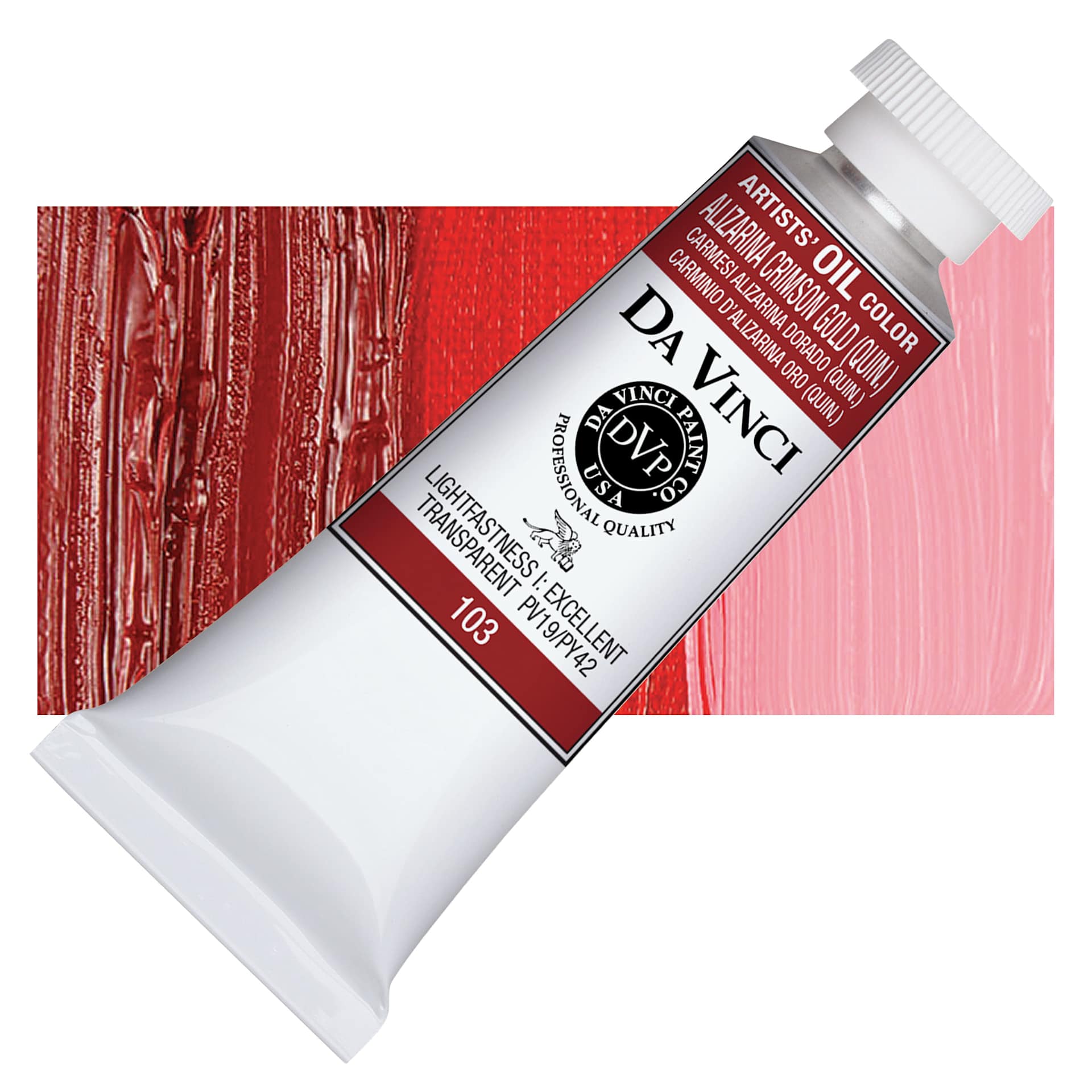 Da Vinci Artists' Oil Color - Alizarin Crimson Gold, 37 ml Tube and swatch