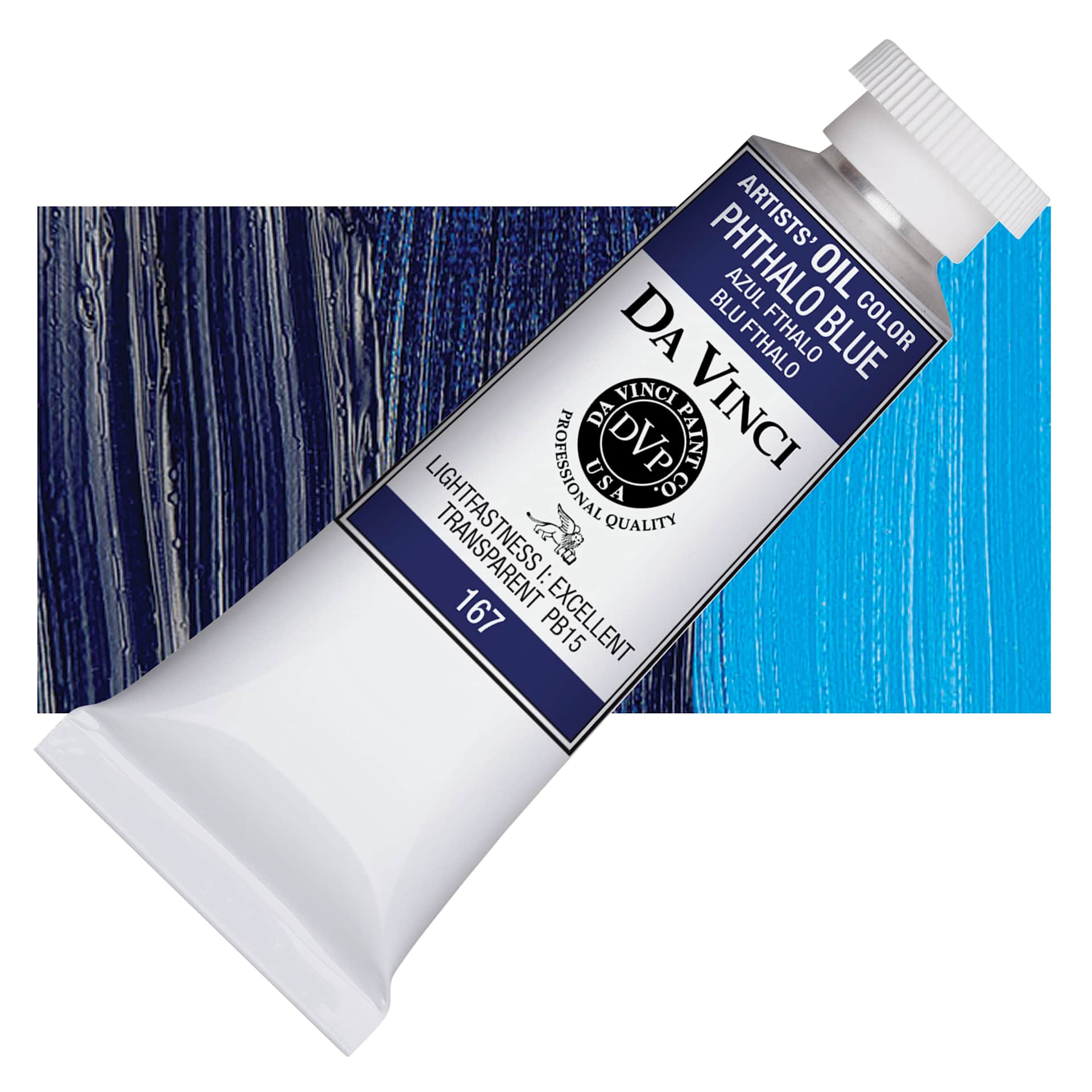 Da Vinci Artists' Oil Color - Phthalo Blue, 37 ml Tube and swatch