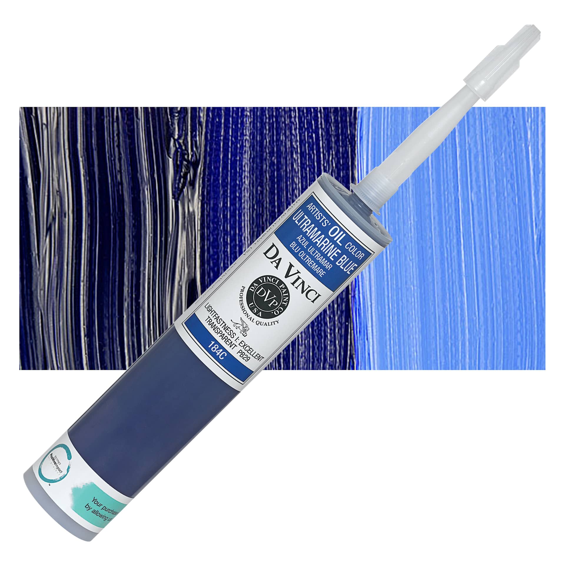 Da Vinci Artists' Oil Color - Ultramarine Blue, 300 ml cartridge and swatch