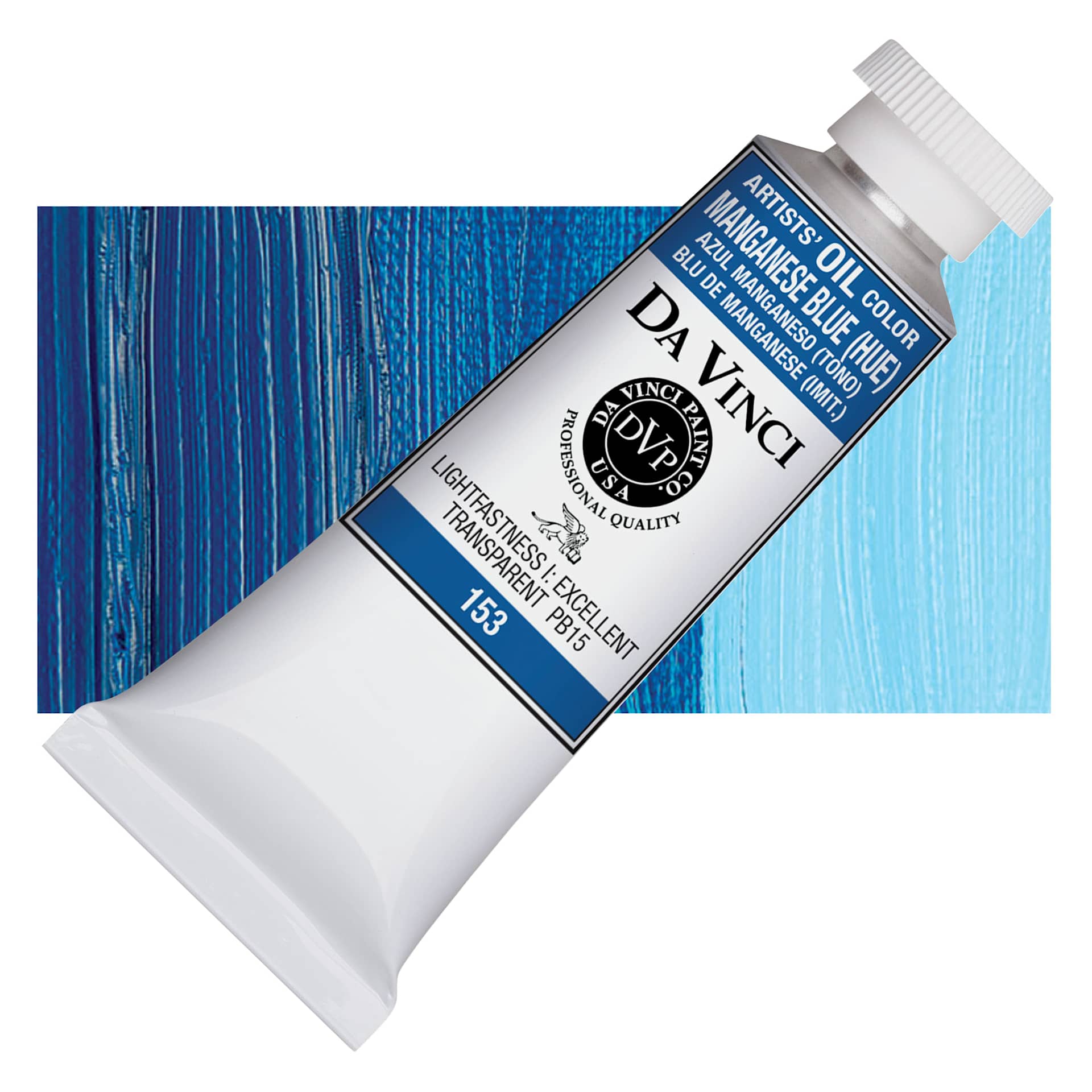 Da Vinci Artists' Oil Color - Manganese Blue Hue, 37 ml Tube and swatch