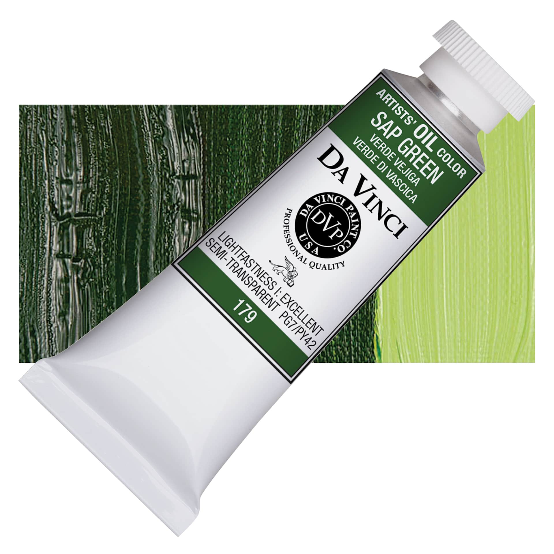 Da Vinci Artists' Oil Color - Sap Green, 37 ml Tube and swatch