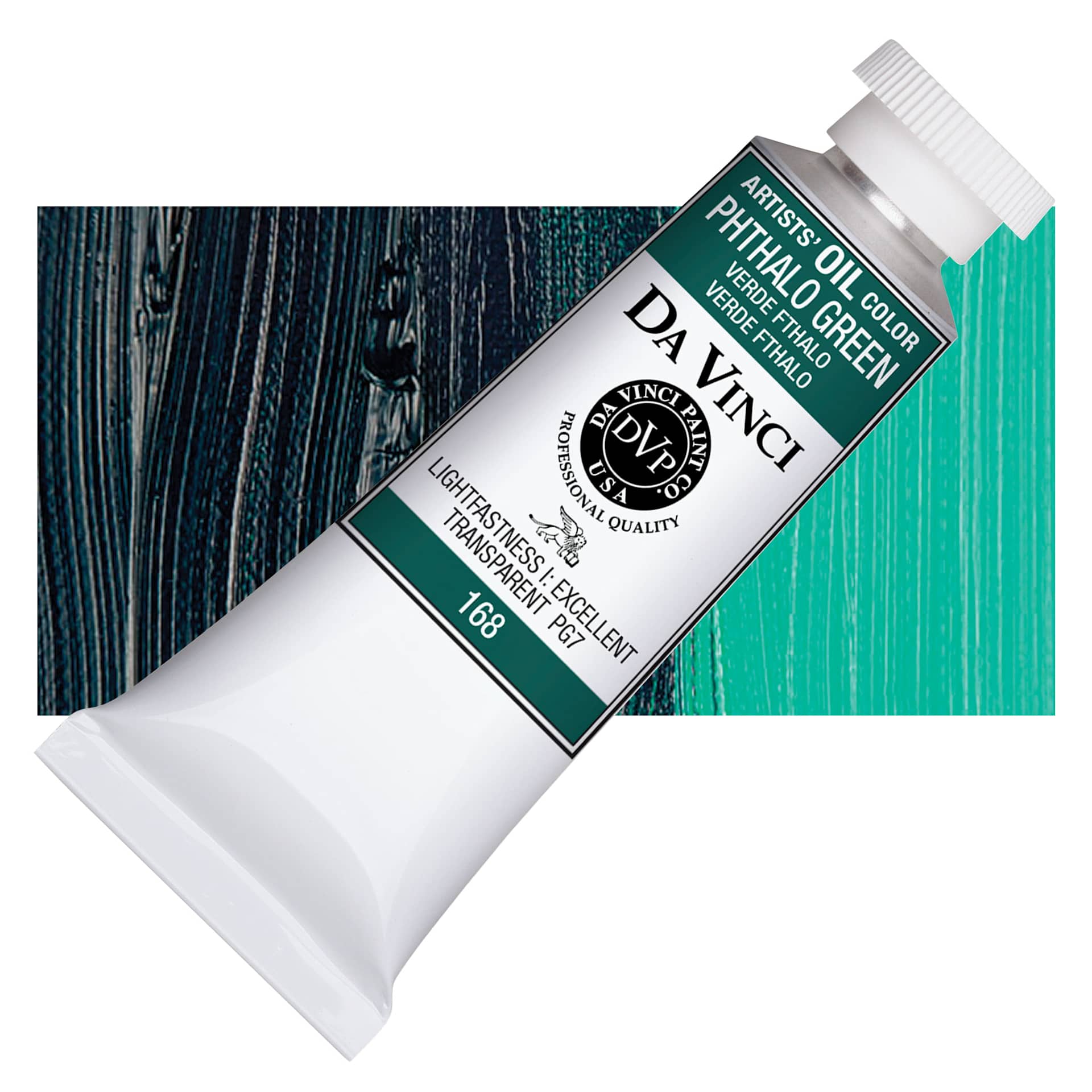 Da Vinci Artists' Oil Color - Phthalo Green, 37 ml Tube and swatch