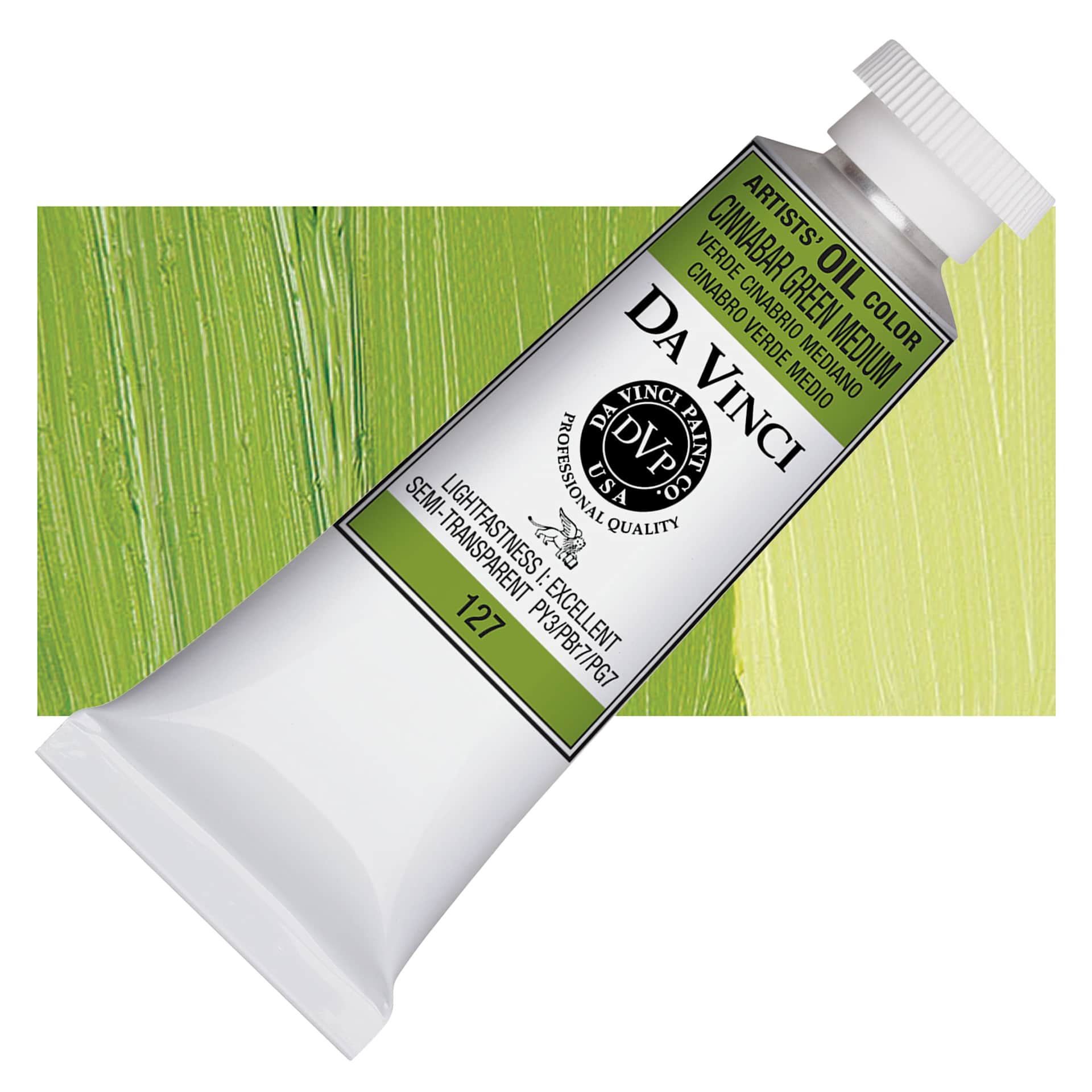 Da Vinci Artists' Oil Color - Cinnabar Green Medium, 37 ml Tube and swatch
