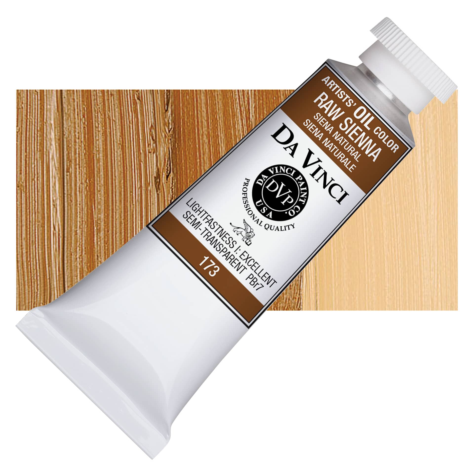 Da Vinci Artists' Oil Color - Raw Sienna, 37 ml Tube and swatch