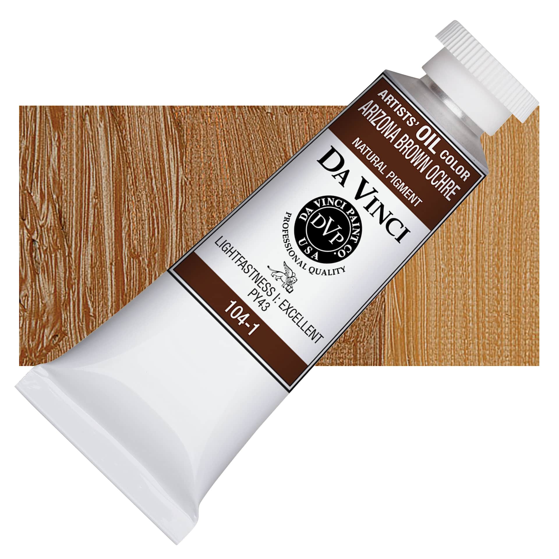 Da Vinci Artists' Oil Color - Arizona Brown Ochre, 37 ml Tube and swatch