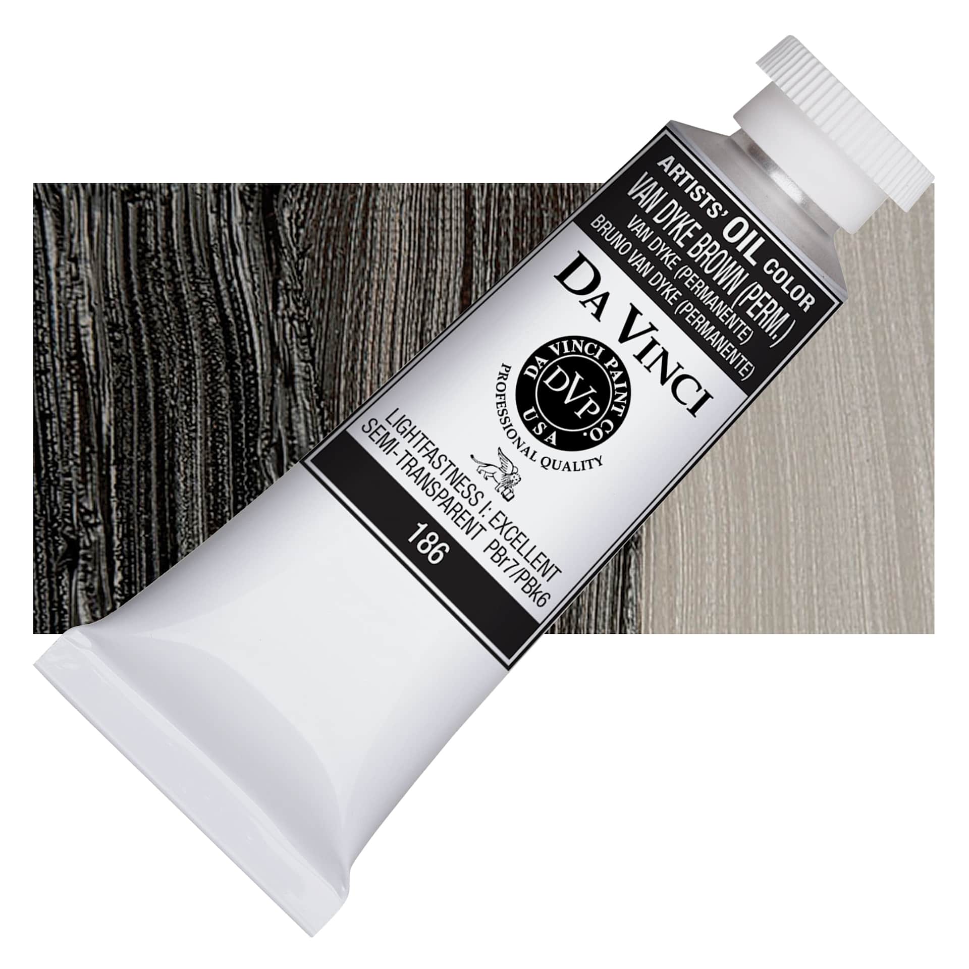 Da Vinci Artists' Oil Color - Van Dyck Brown, 37 ml Tube and swatch