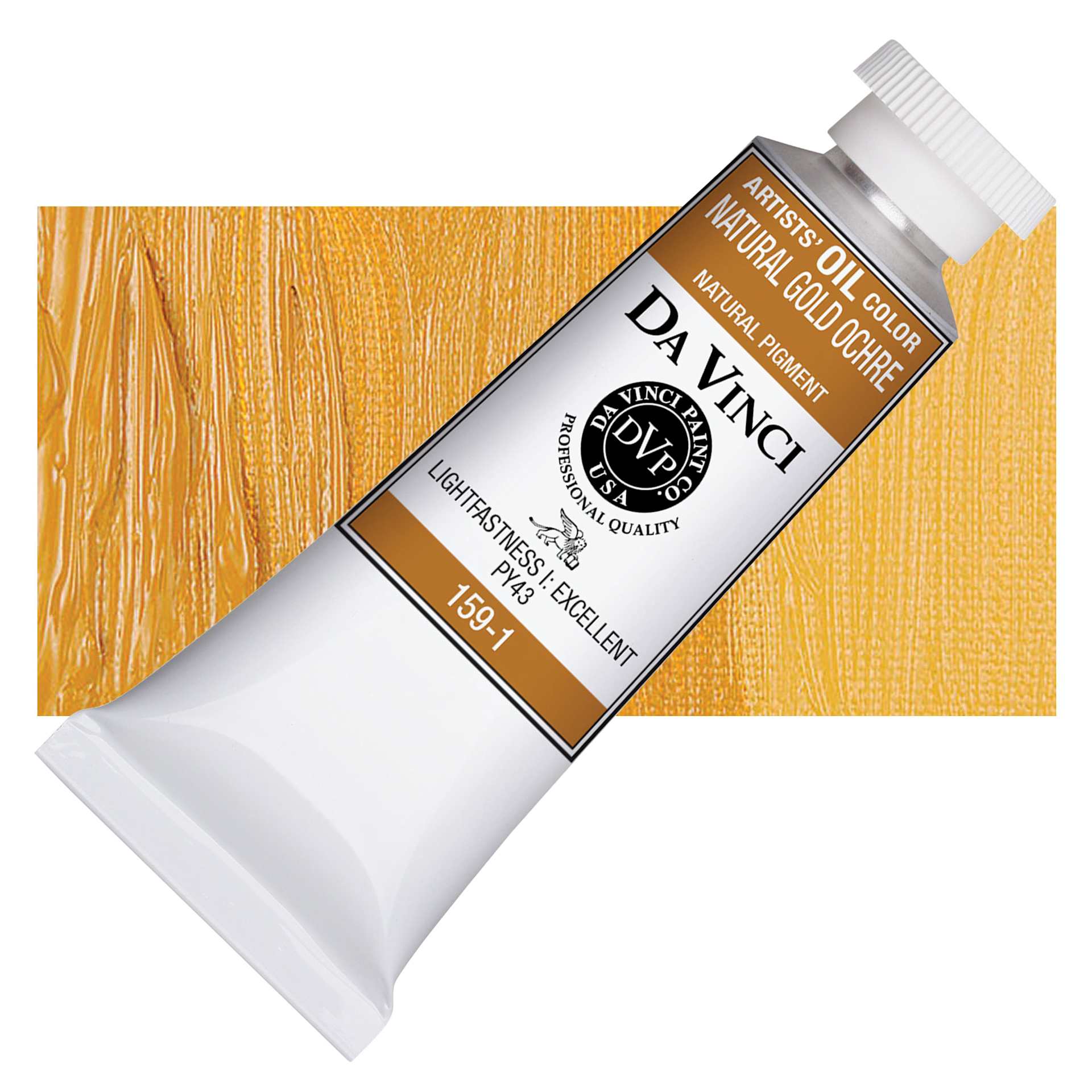 Da Vinci Artists' Oil Color - Natural Gold Ochre, 37 ml Tube and swatch