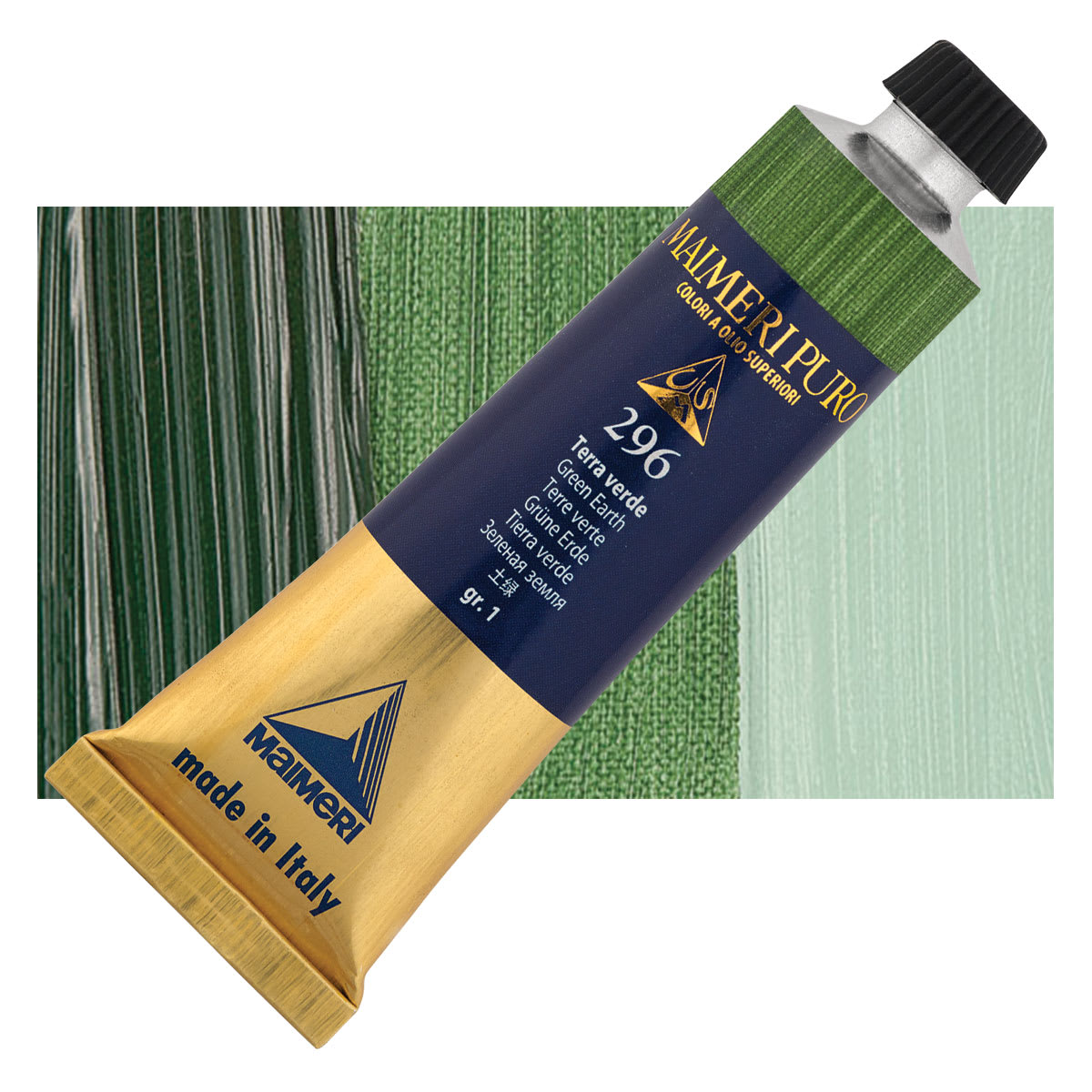 Maimeri Puro Oil Color - Green Earth, 40 ml tube and swatch