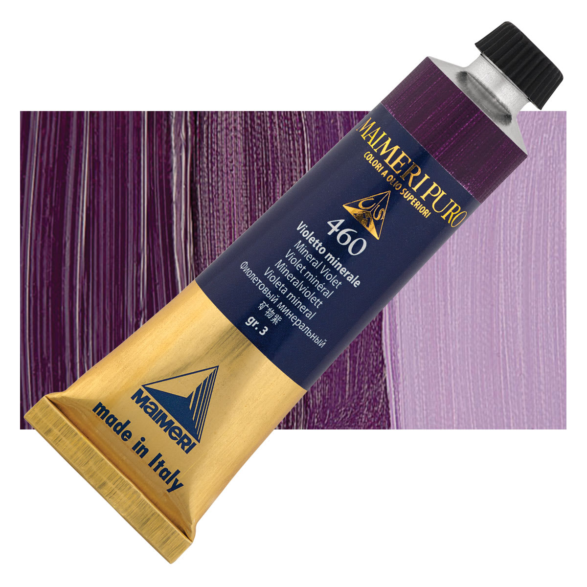 Maimeri Puro Oil Color - Mineral Violet, 40 ml tube and swatch