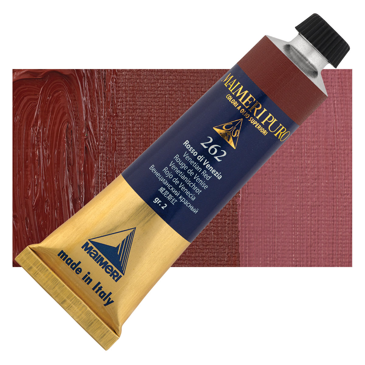 Maimeri Puro Oil Color - Venetian Red, 40 ml Tube and swatch