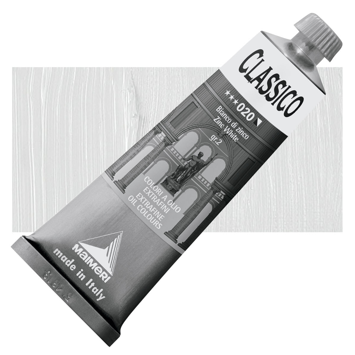 Maimeri Classico Oil Color - Zinc White, 60 ml tube and swatch