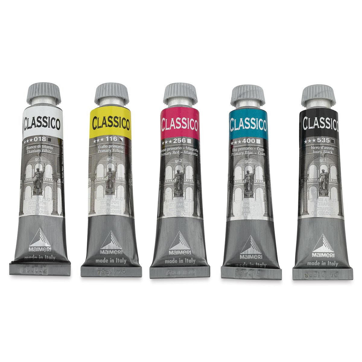 Maimeri Classico Oil Colors - Set of 5 Primary Color 20 ml tubes shown upright