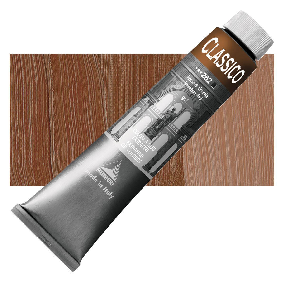 Maimeri Classico Oil Color - Venetian Red, 200 ml tube and swatch