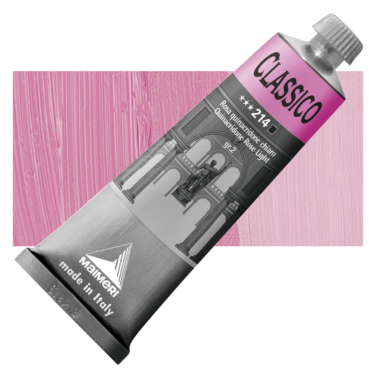 Maimeri Classico Oil Color - Quinacridone Rose Light, 60 ml tube and swatch