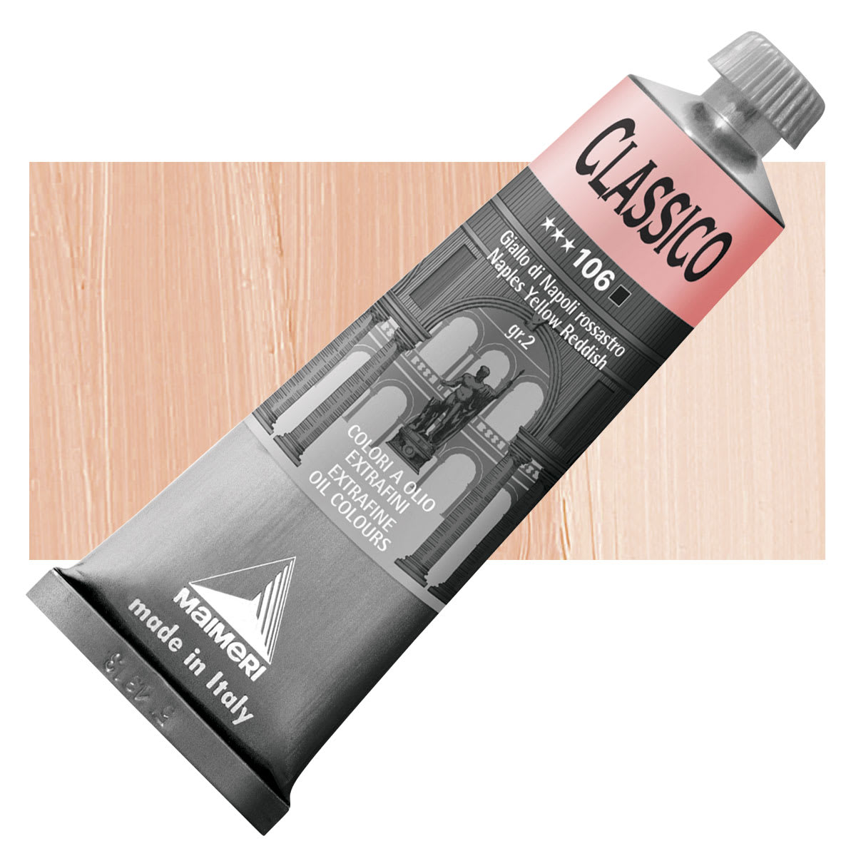 Maimeri Classico Oil Color - Naples Yellow Reddish, 60 ml tube and swatch