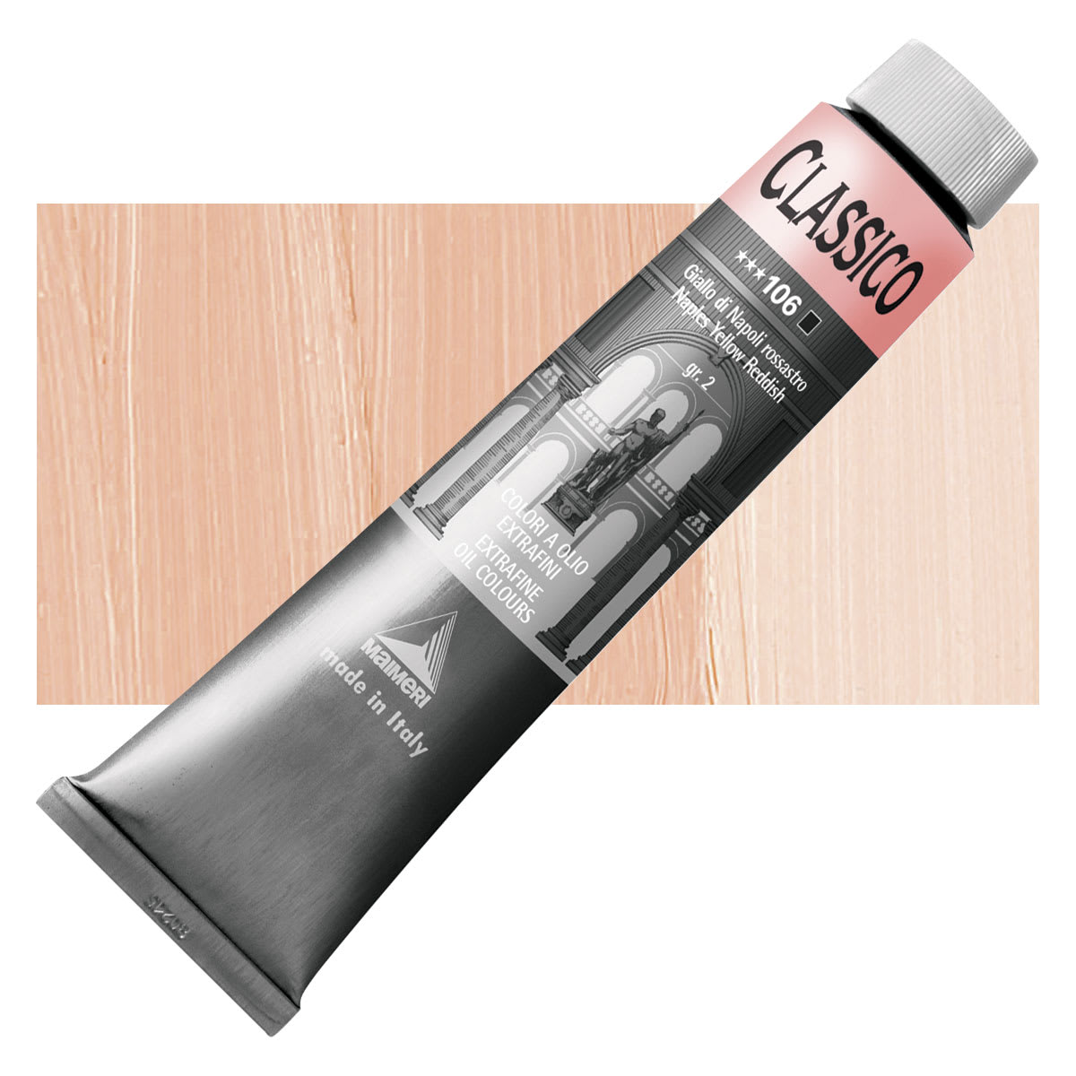 Maimeri Classico Oil Color - Naples Yellow Reddish, 200 ml tube and swatch