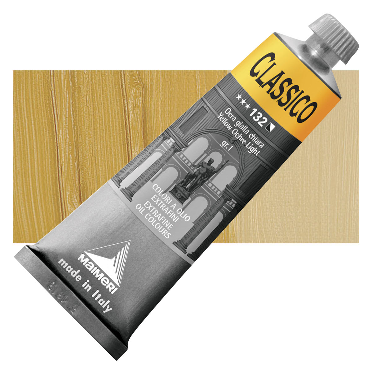 Maimeri Classico Oil Color - Yellow Ochre Light, 60 ml tube and swatch