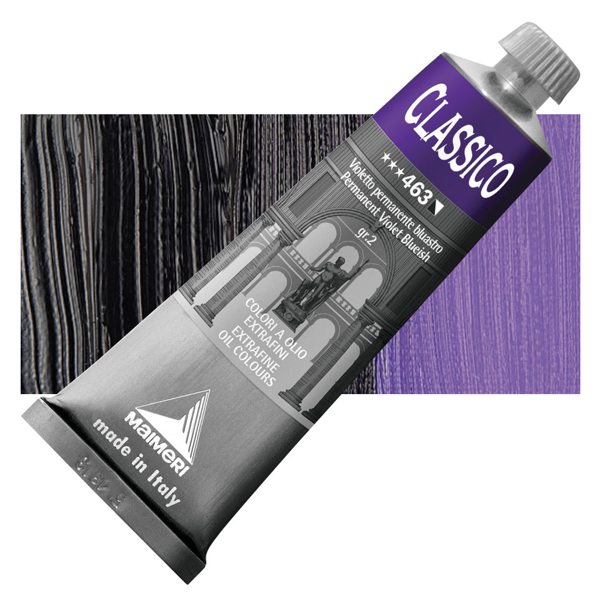 Maimeri Classico Oil Color - Permanent Violet Blueish, 60 ml tube and swatch