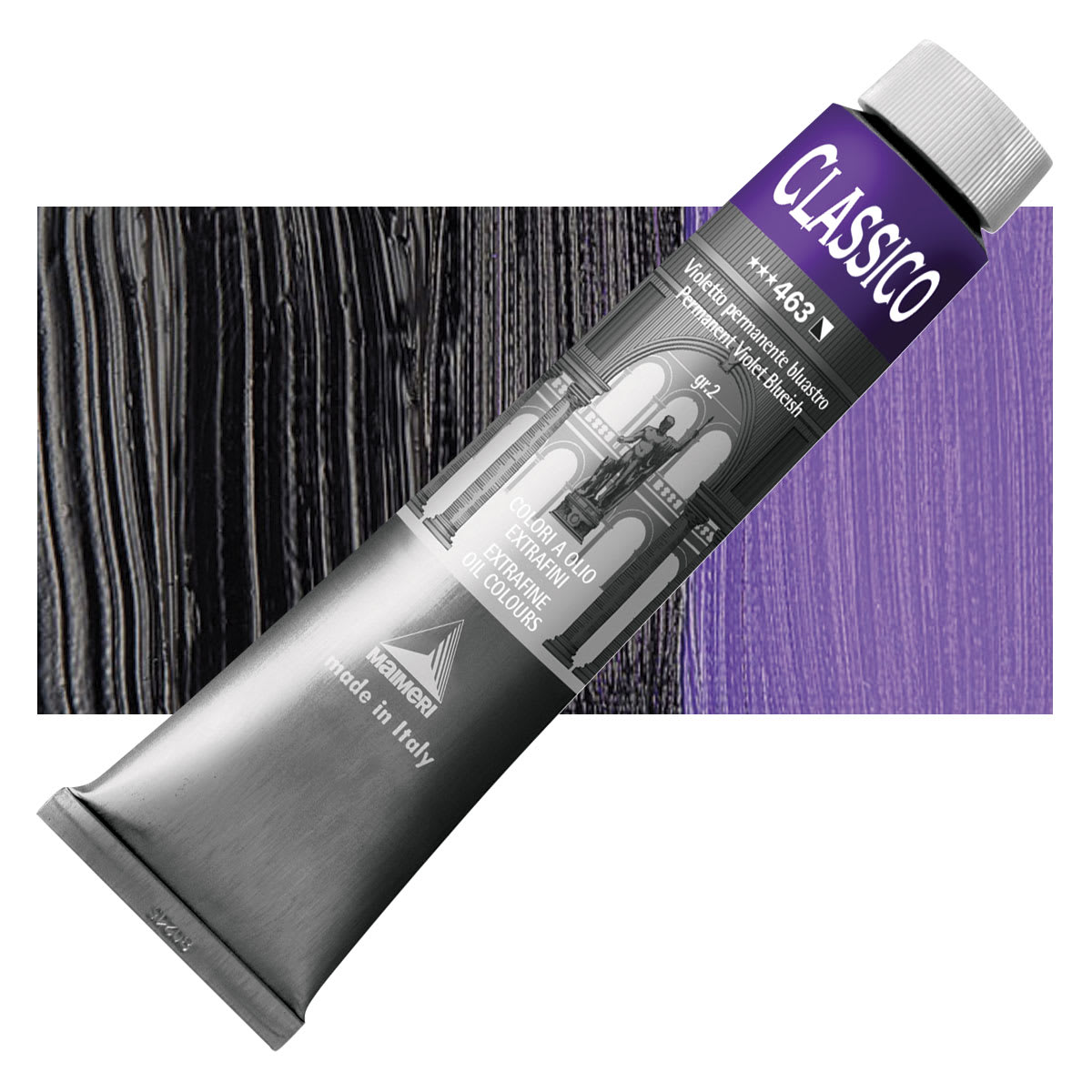Maimeri Classico Oil Color - Permanent Violet Blueish, 200 ml tube and swatch