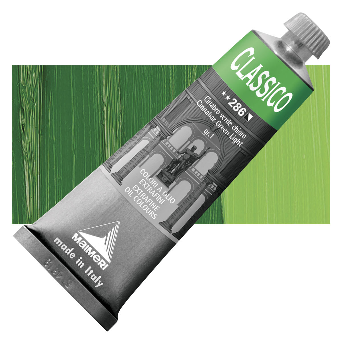Maimeri Classico Oil Color - Cinnabar Green Light, 60 ml tube and swatch