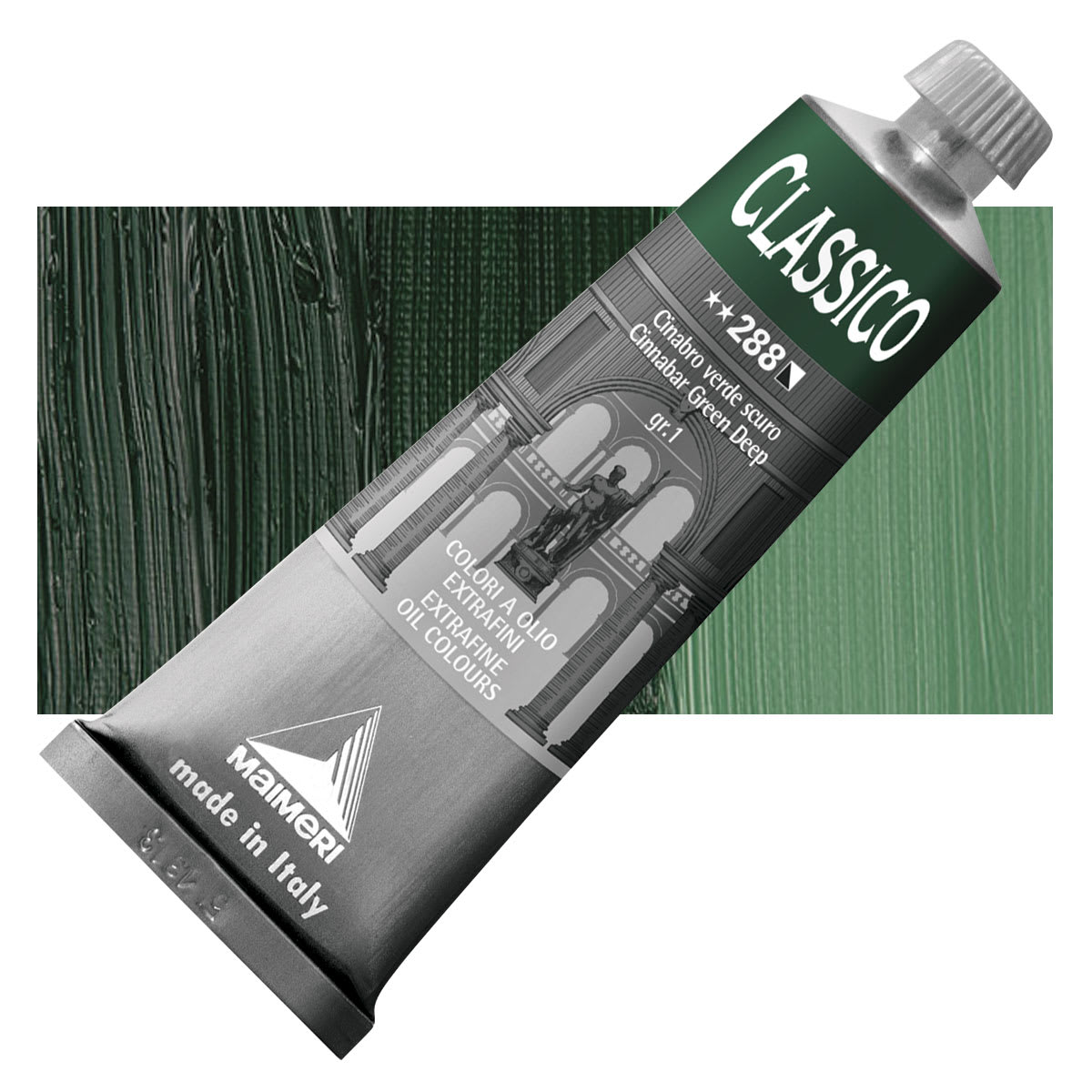 Maimeri Classico Oil Color - Cinnabar Green Deep, 60 ml tube and swatch