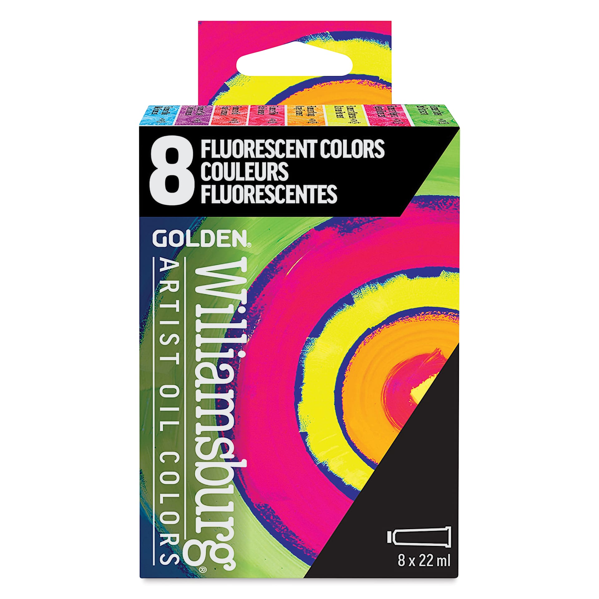 Williamsburg Handmade Oil Paints - Set of 8, Fluorescent, 22 ml Tubes, front of packaging