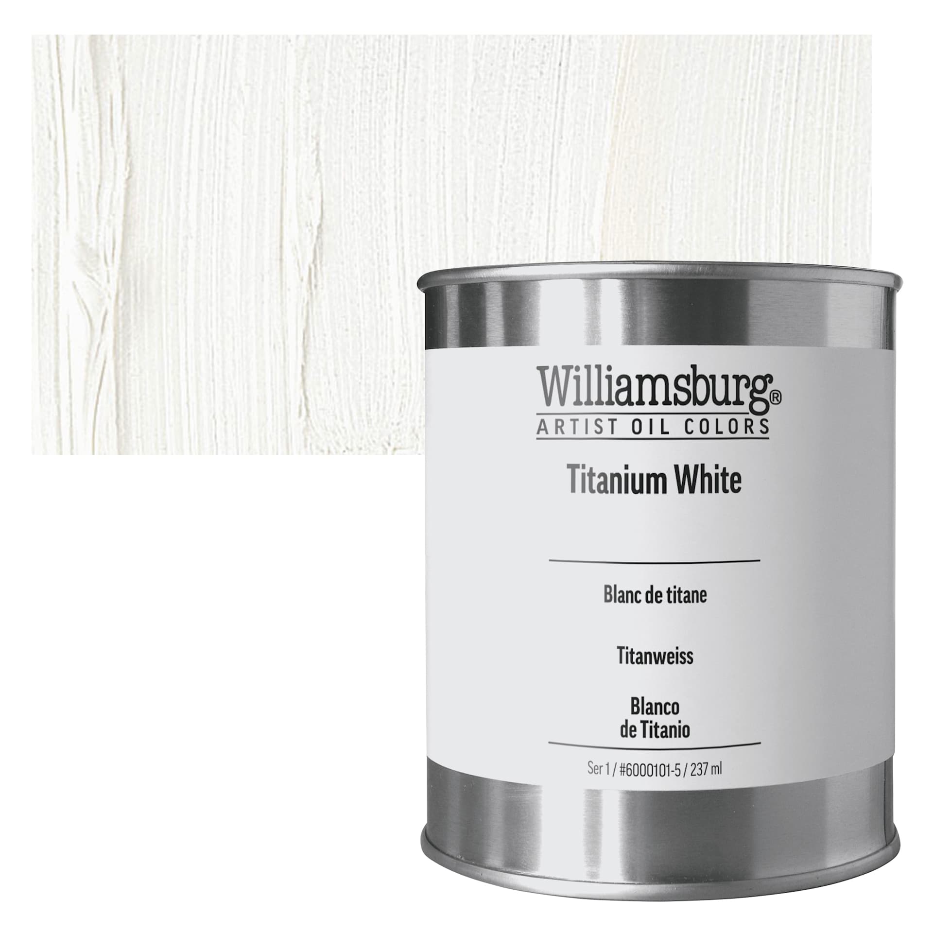 Williamsburg Handmade Oil Paint - Titanium White, 8 oz Can and swatch