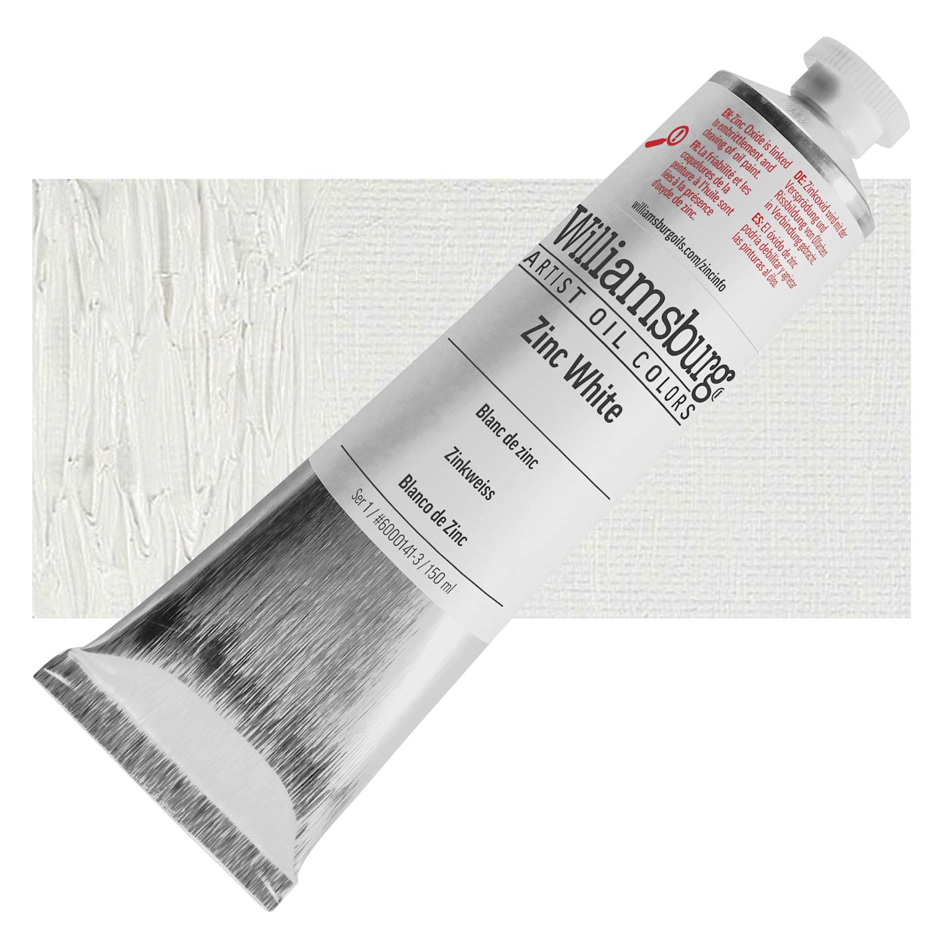 Williamsburg Handmade Oil Paint - Zinc White, 150 ml tube and swatch