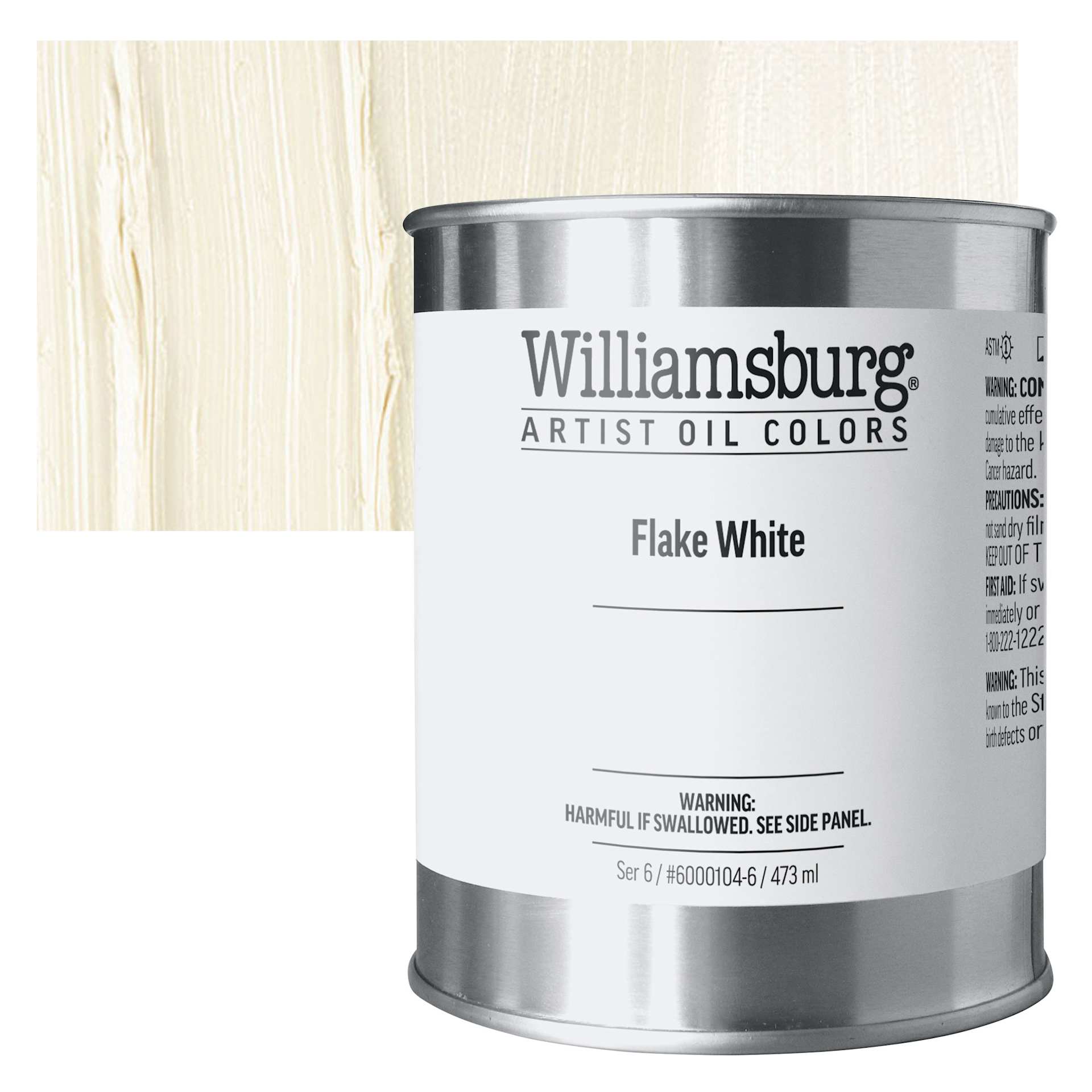 Williamsburg Handmade Oil Paint - Flake White, 16 oz can and swatch