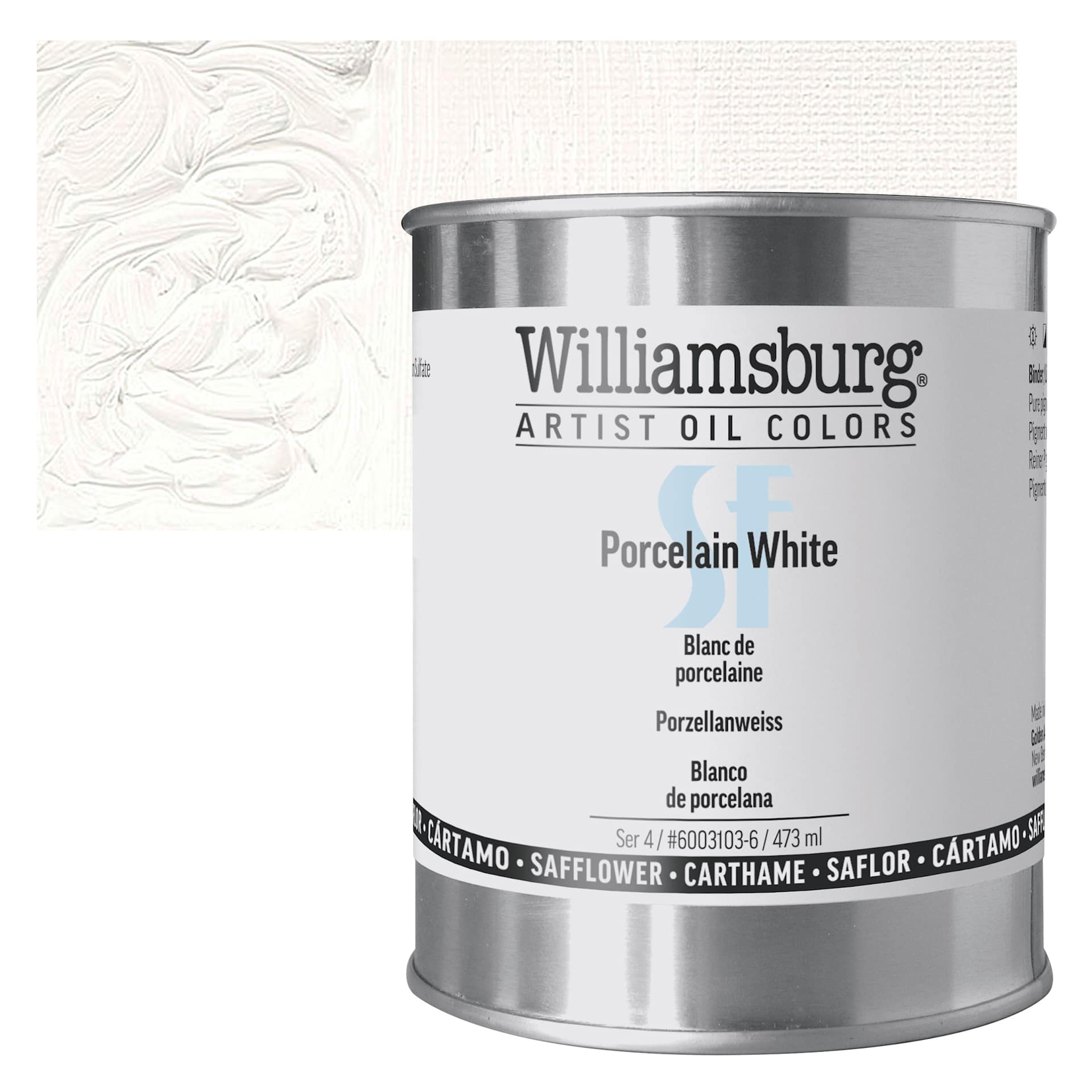 Williamsburg Handmade Safflower Oil Color - Porcelain White, 16 oz Can and swatch