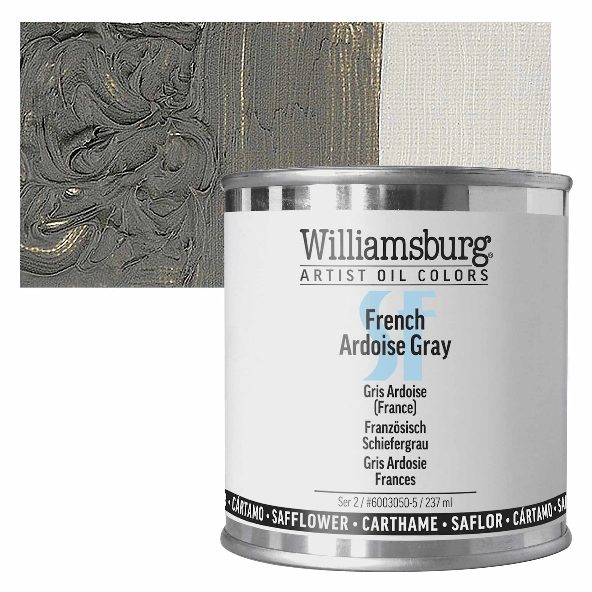 Williamsburg Handmade Safflower Oil Color - French Ardiose Grey, 8 oz Can and swatch