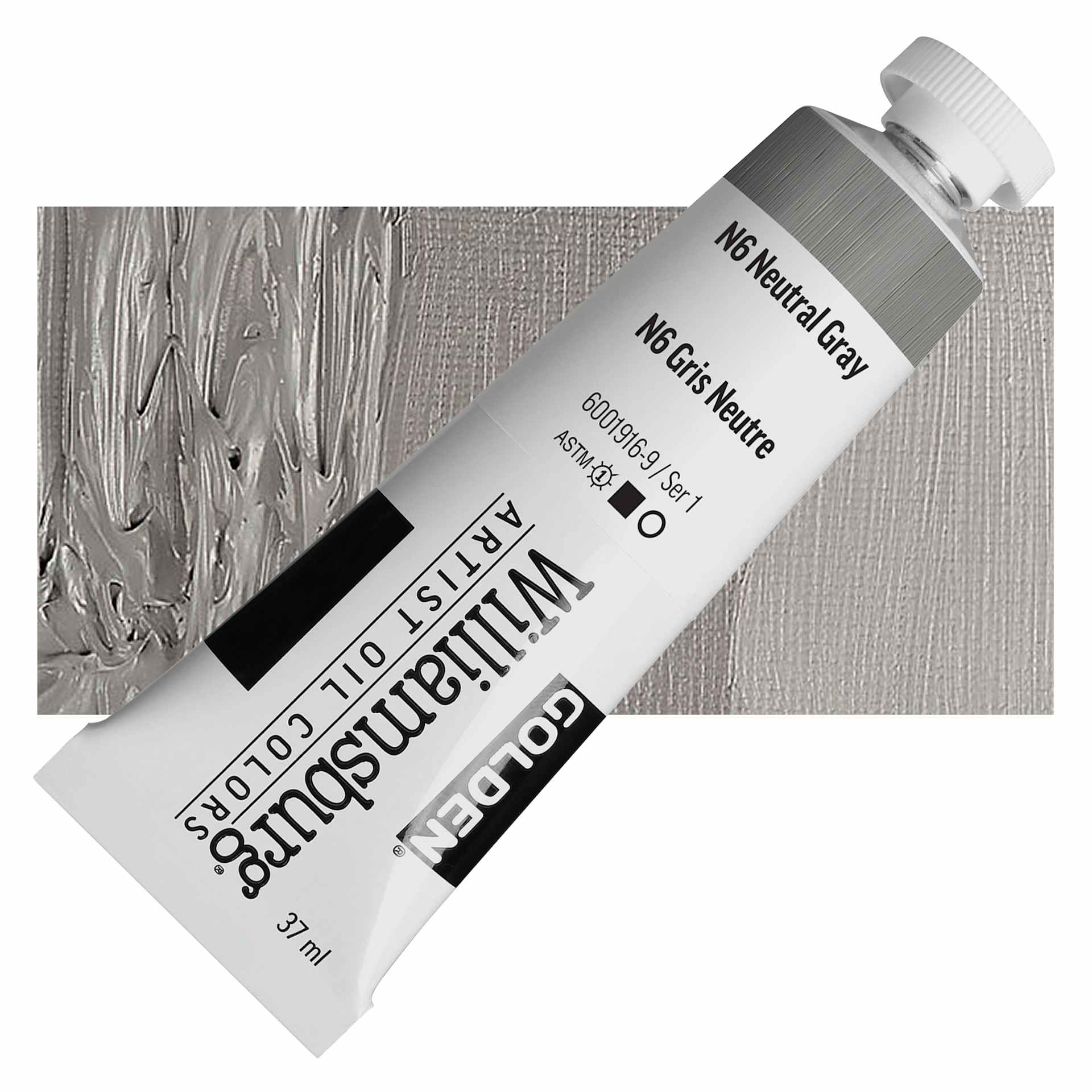 Williamsburg Handmade Oil Paint - N6 Neutral Gray, 37 ml tube and swatch