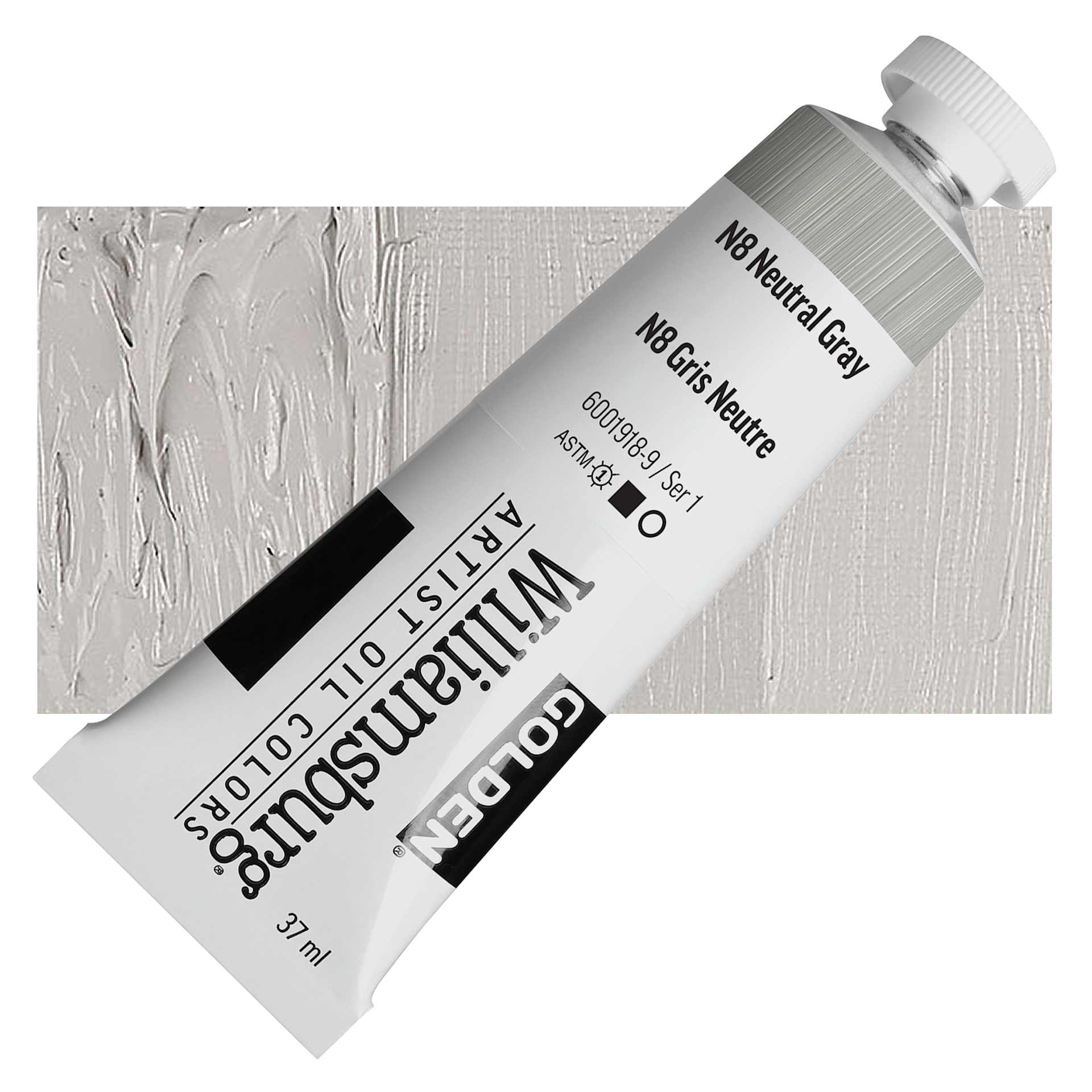 Williamsburg Handmade Oil Paint - N8 Neutral Gray, 37 ml tube and swatch